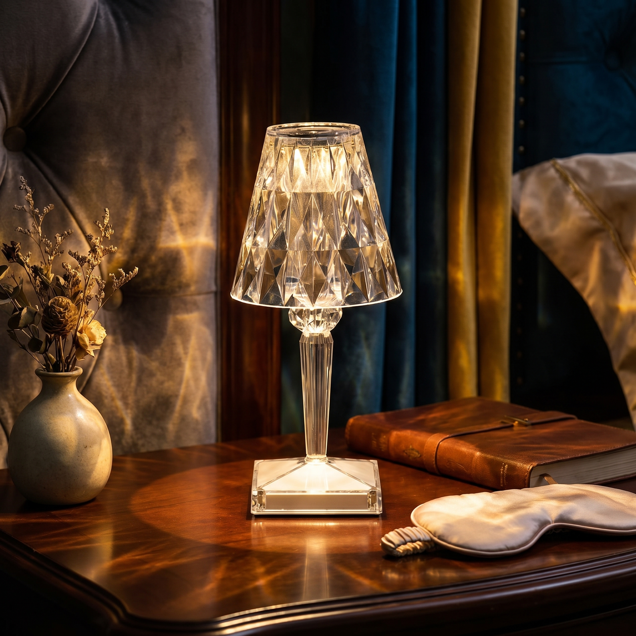 Crystal Table Lamp, Three-Mode Touch Control, Acrylic, USB Rechargeable