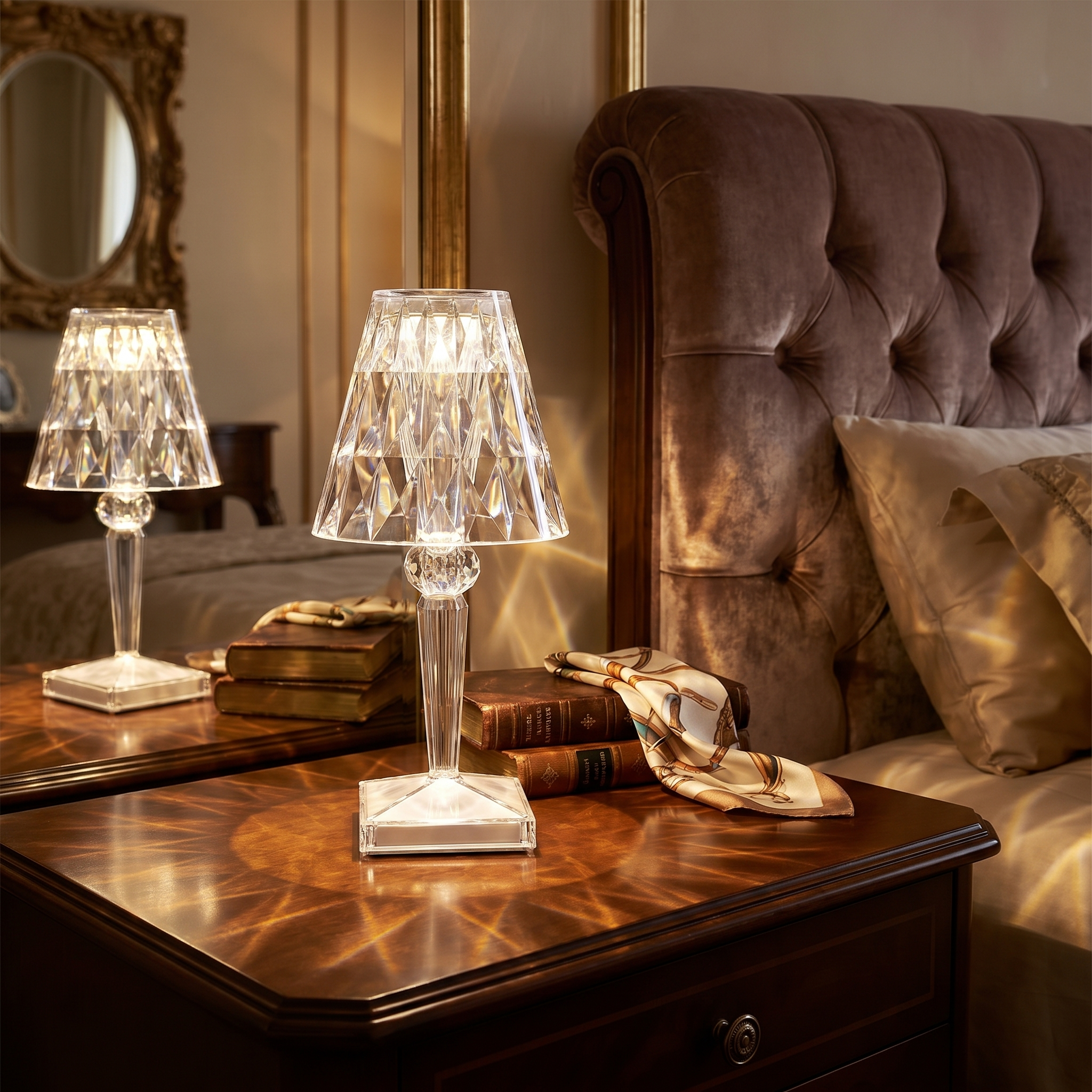 Crystal Table Lamp, Three-Mode Touch Control, Acrylic, USB Rechargeable