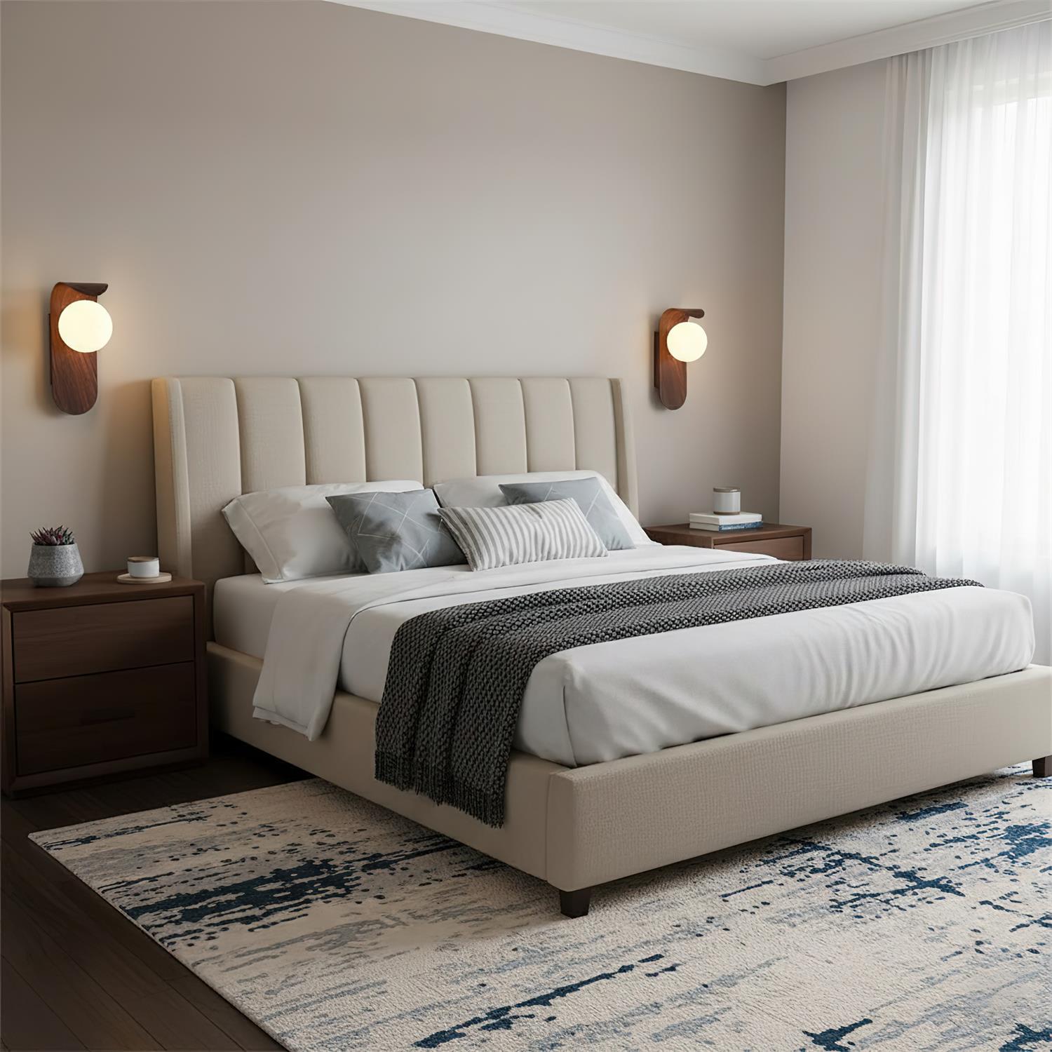 Carlyle Wall Lamp, Frosted Glass Globe, Wood-Tone Finish