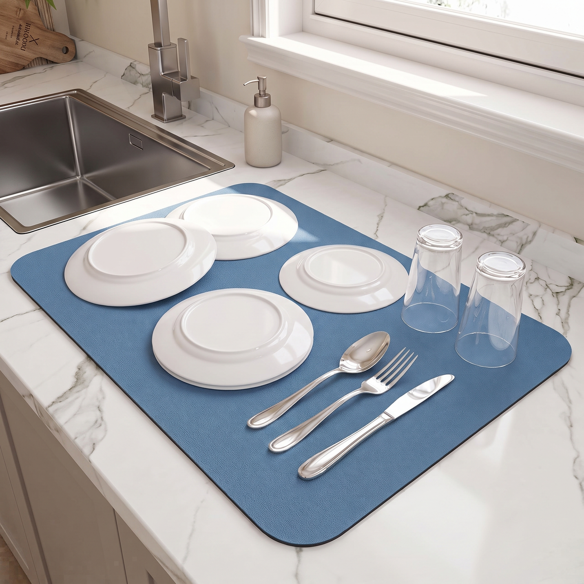 Blue dish drying mat