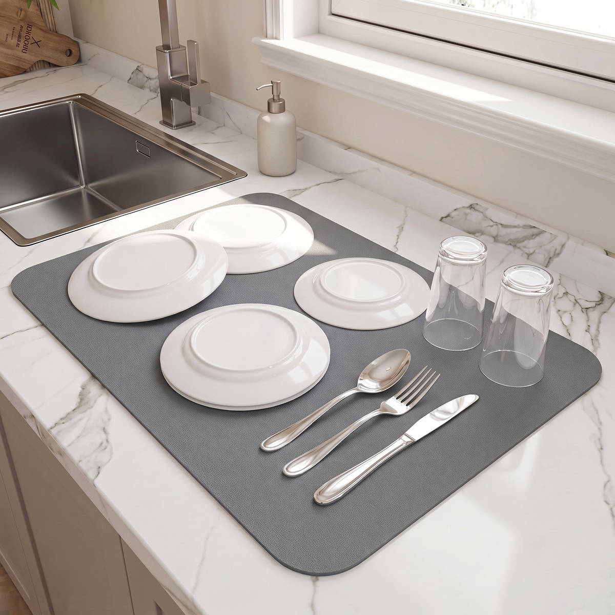 Gray dish drying mat