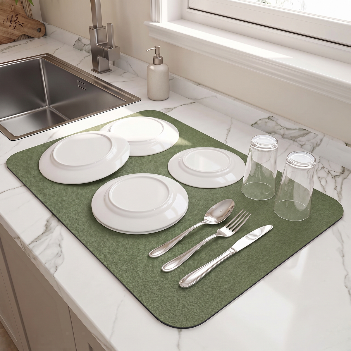 Green dish drying mat