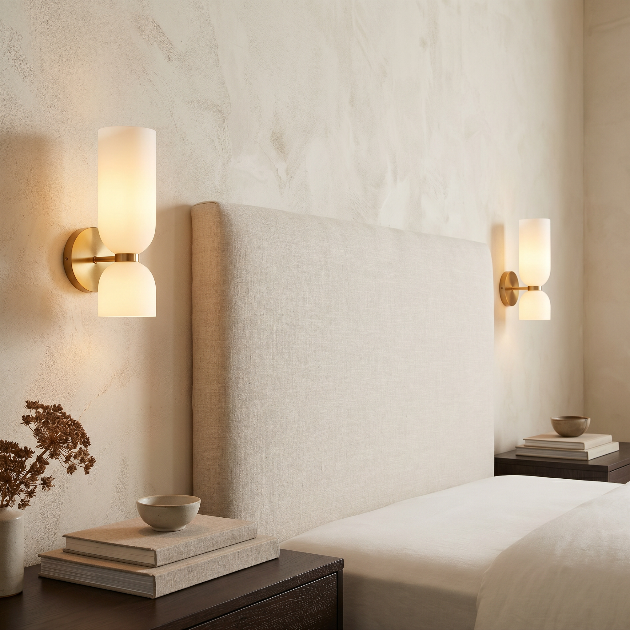 Double Shade Glass Wall Lamp, Iron, E14, Gray, White, or Clear