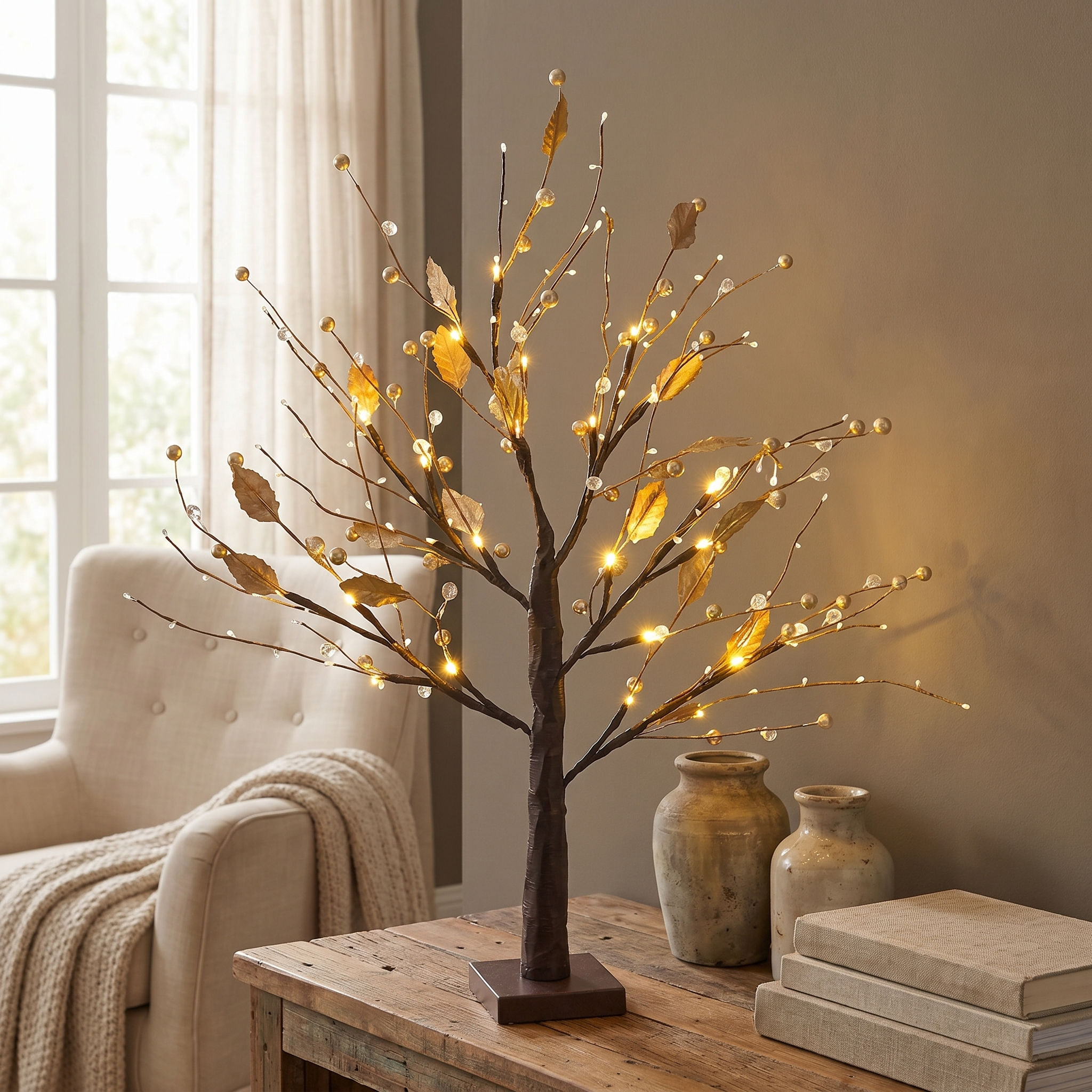 Decorative Tree Light, 24 Warm White LEDs, Copper Wire, AA Battery