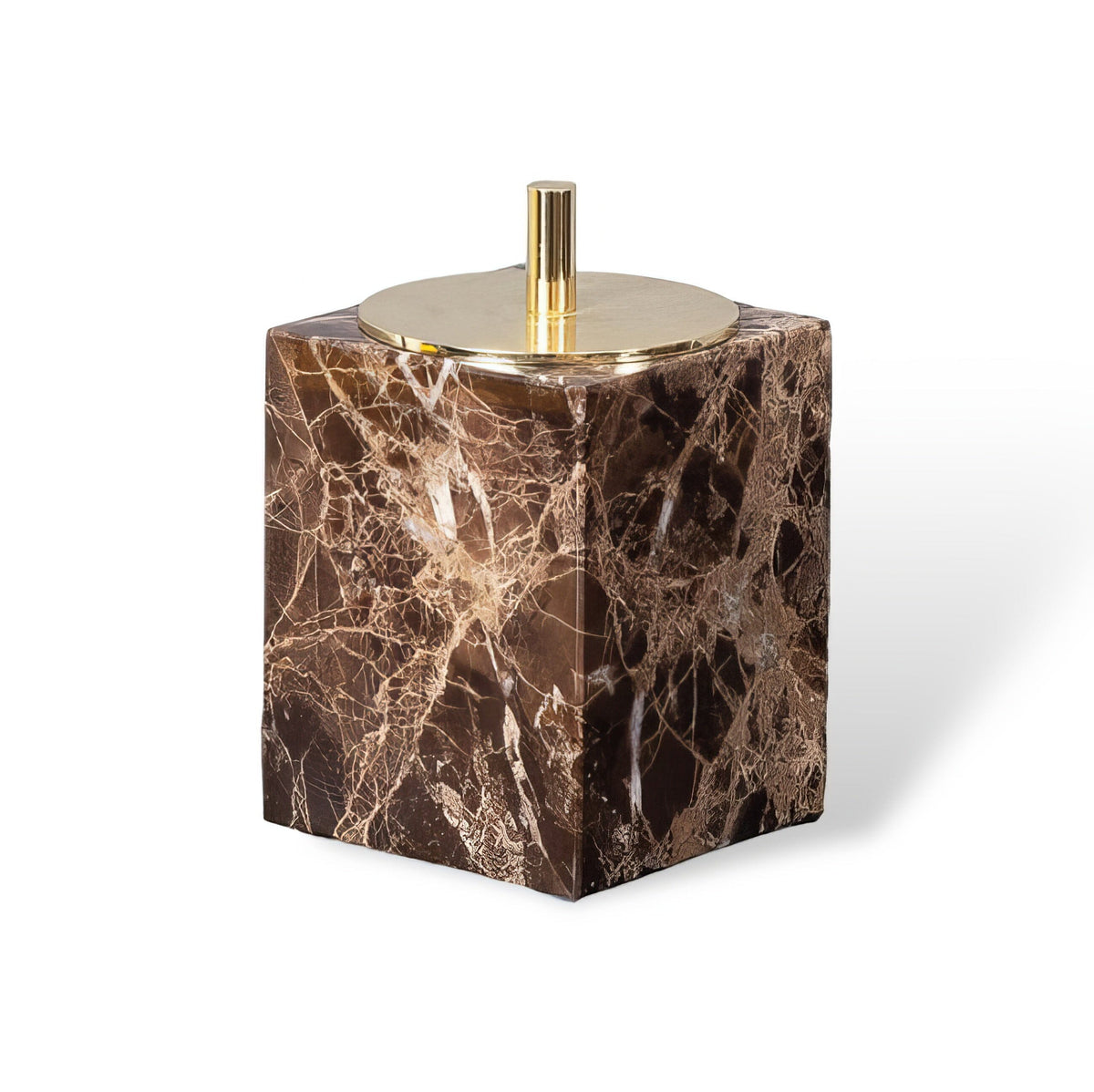 Emperador marble swab box, square, gold lid on white