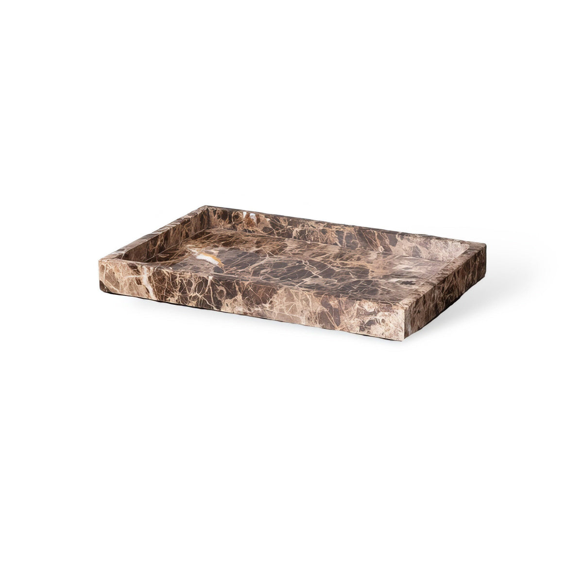 Emperador marble tray, wide rim on white