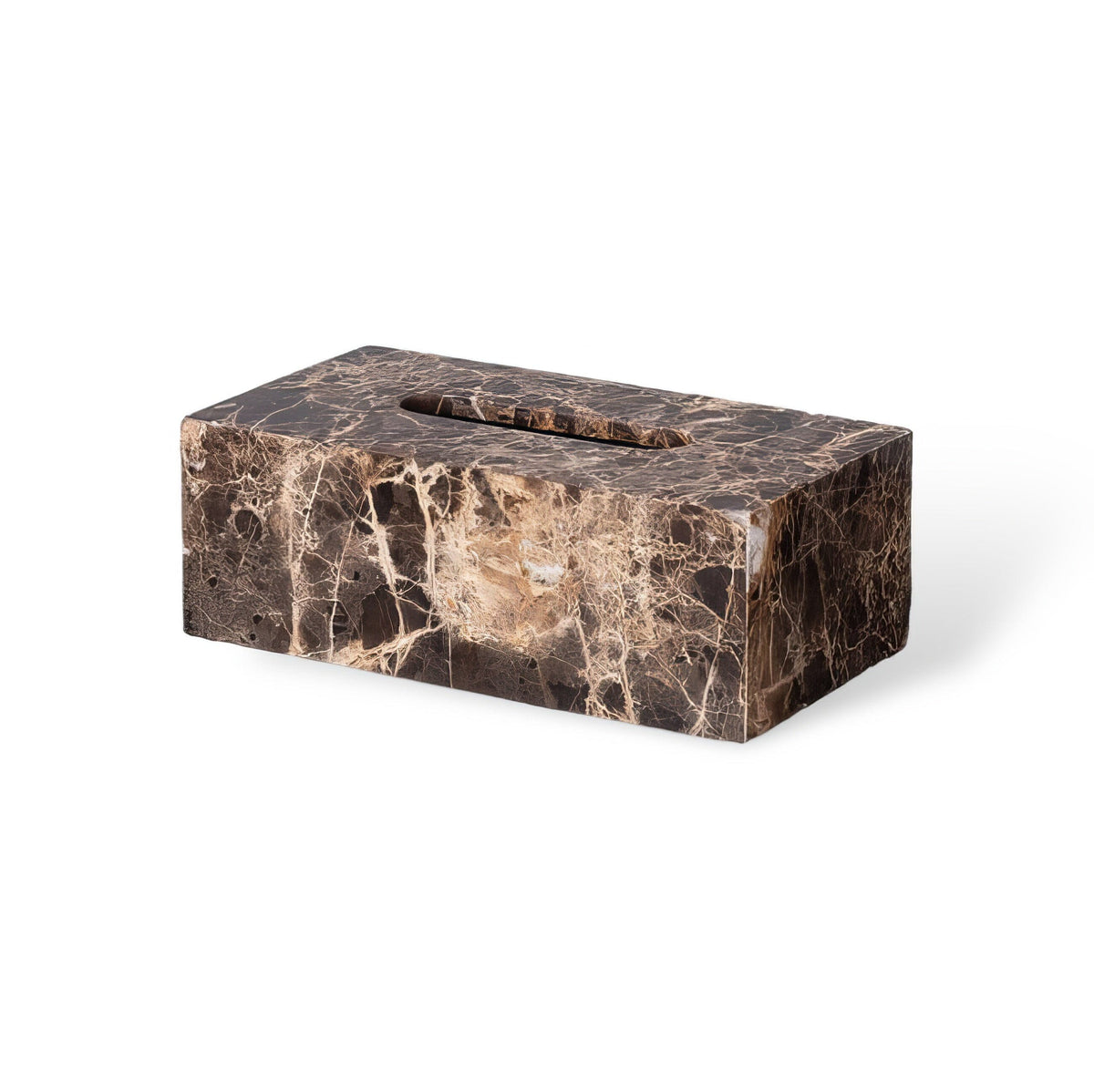 Emperador marble tissue box on white