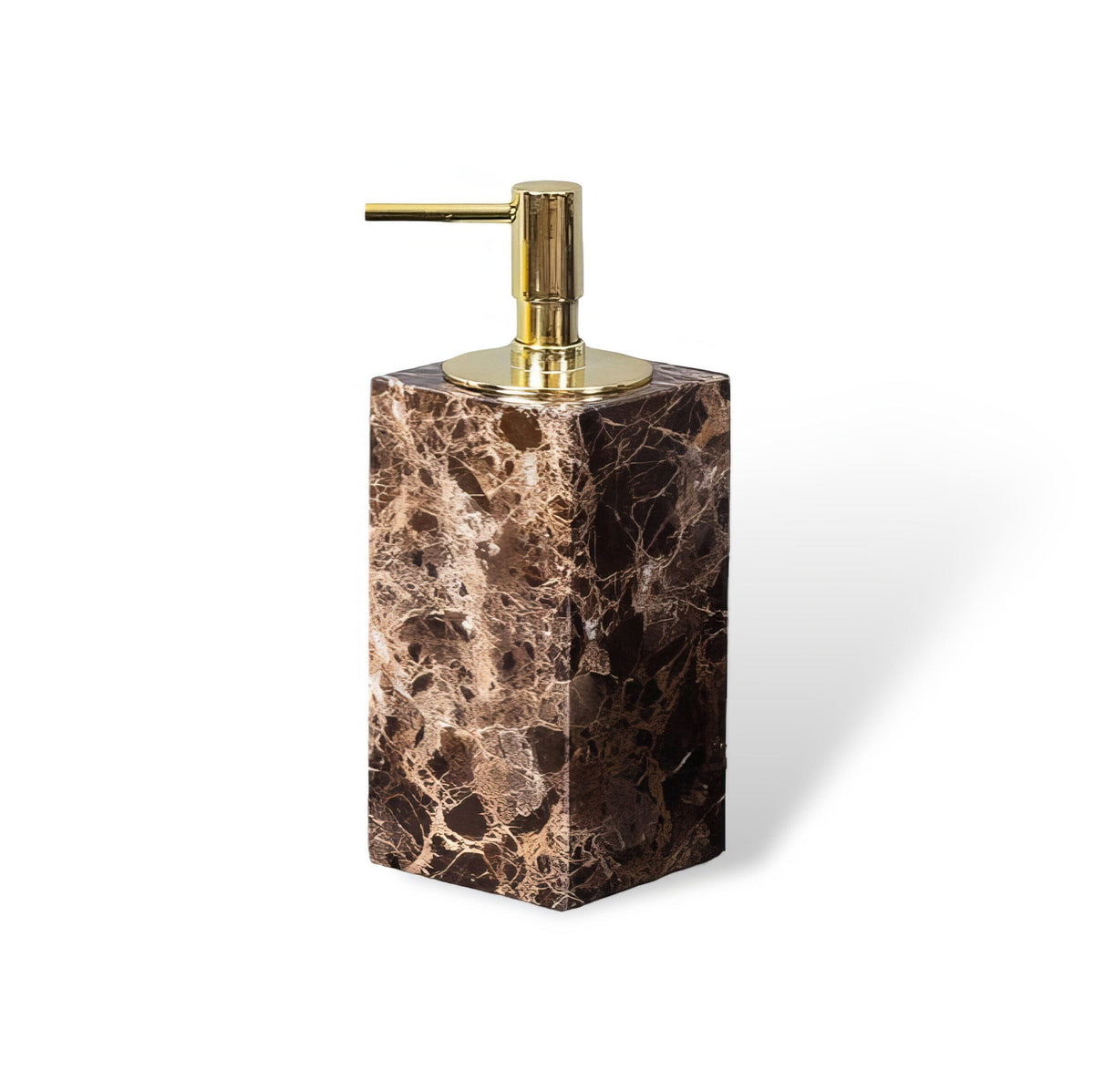 Emperador marble soap dispenser, square, gold on white