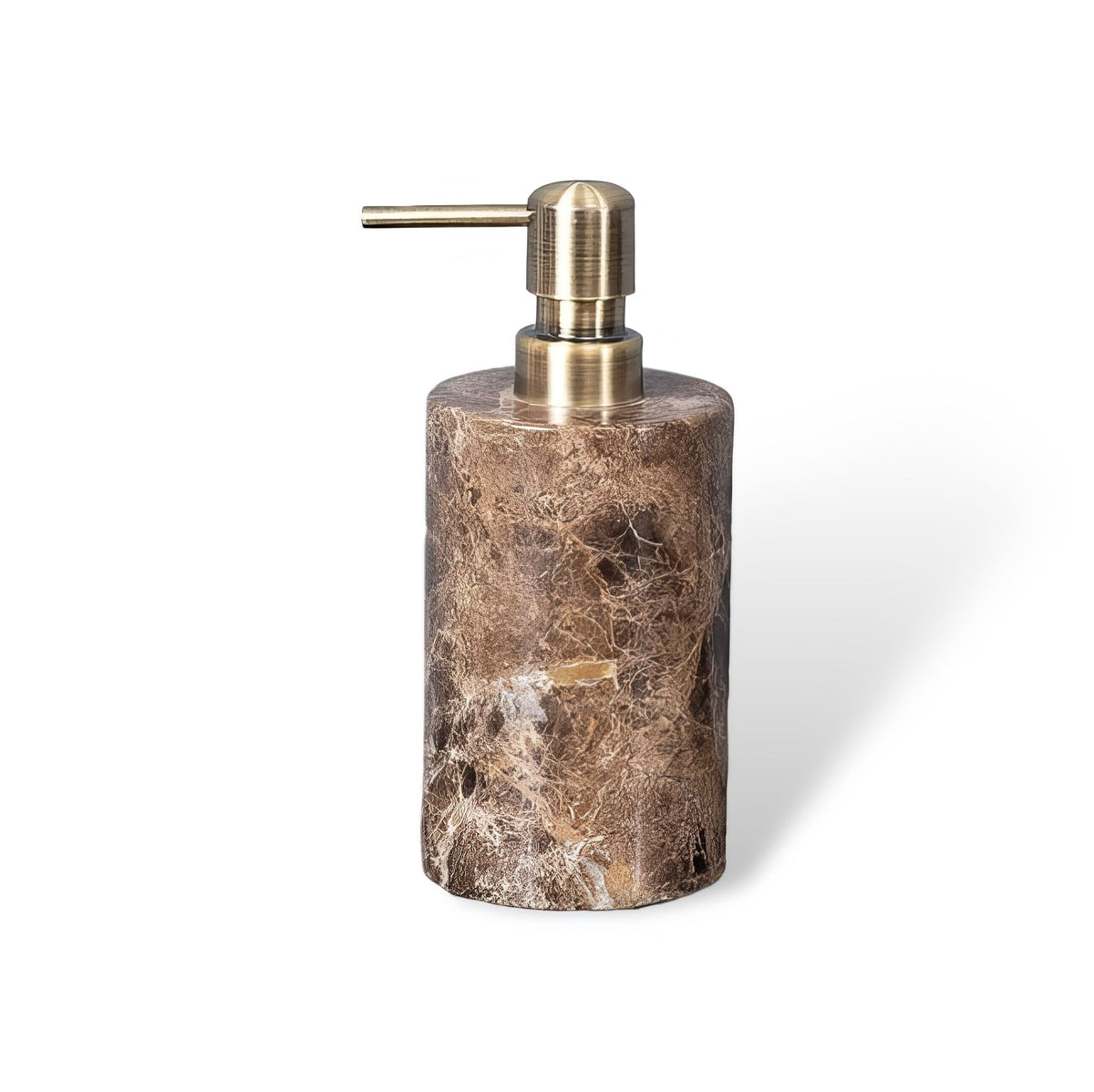 Emperador marble soap dispenser, round, brass on white