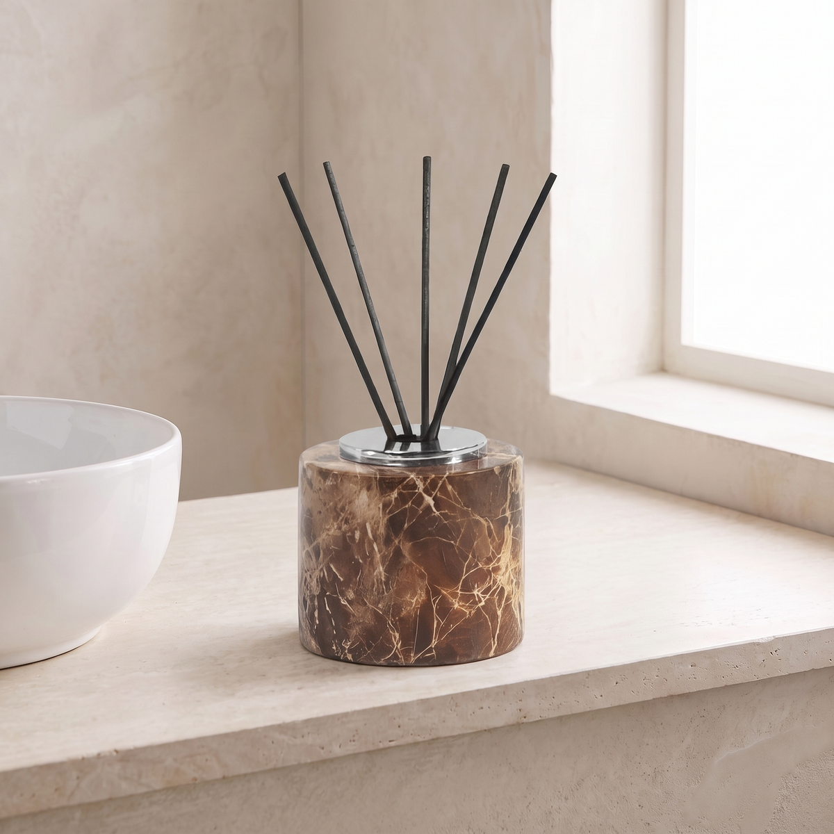 Emperador marble diffuser, round, silver