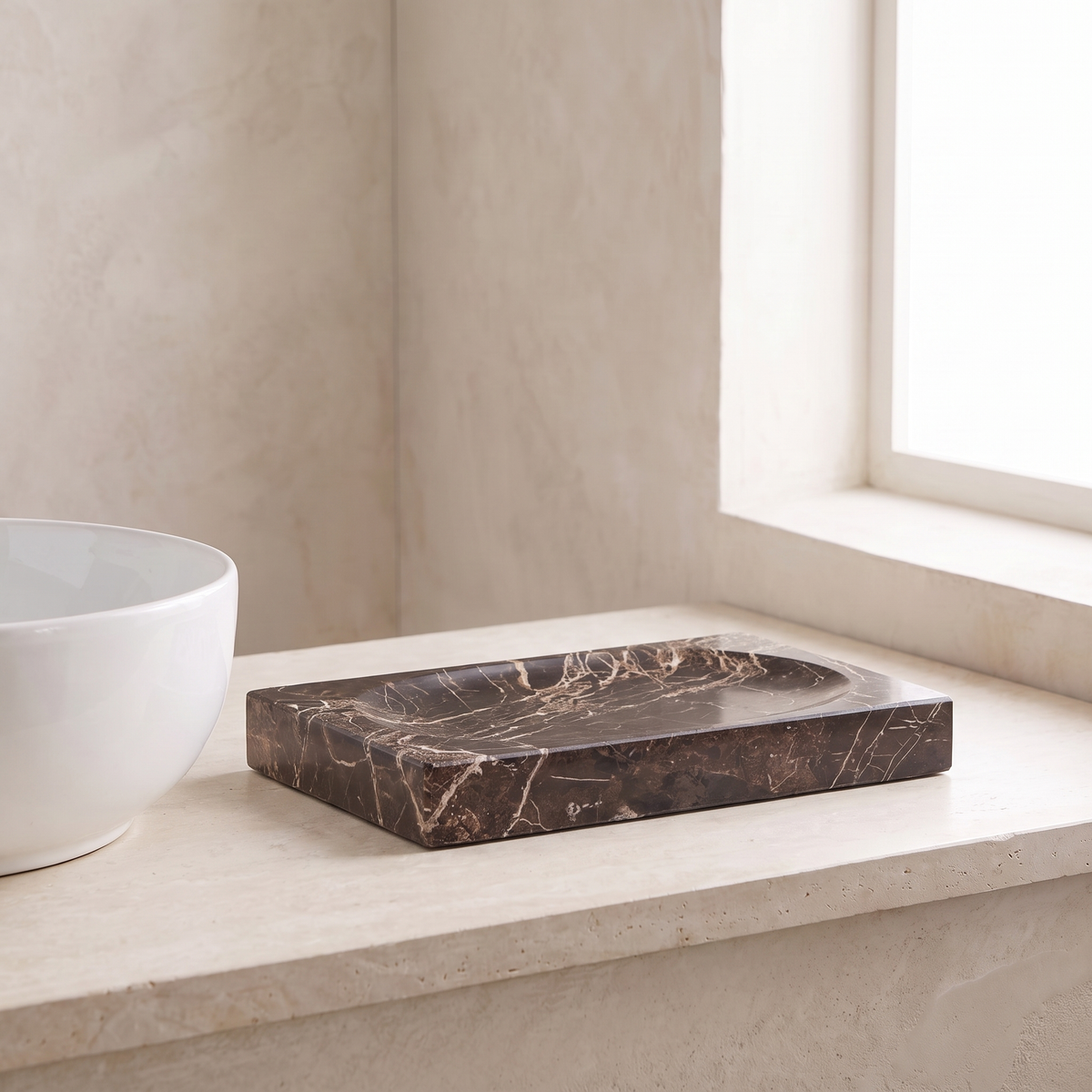 Emperador marble soap dish, rectangular