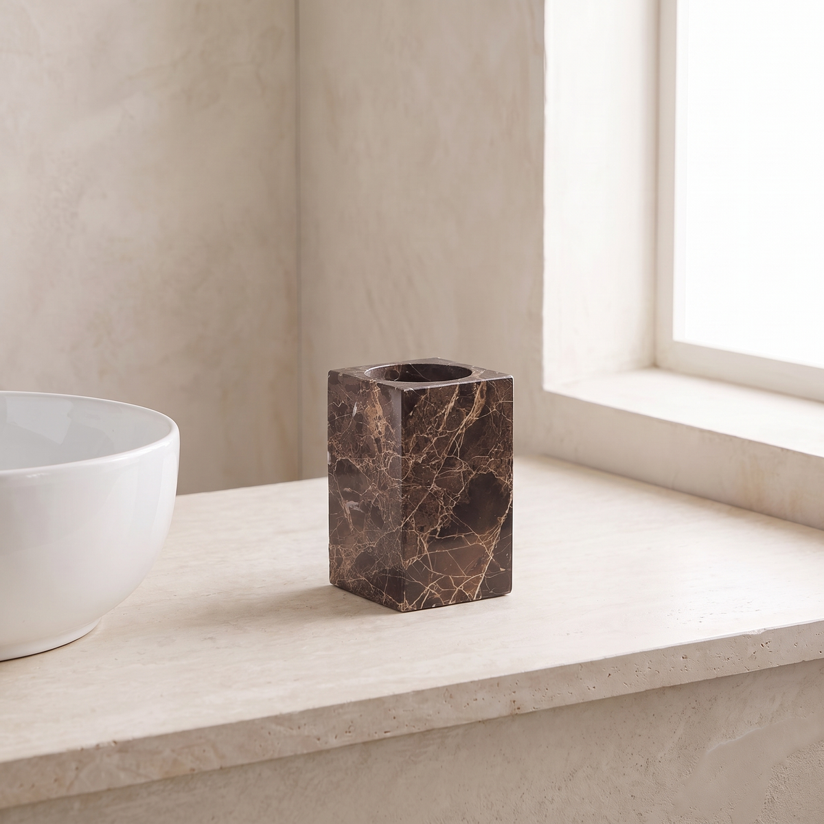 Emperador marble toothbrush holder, square