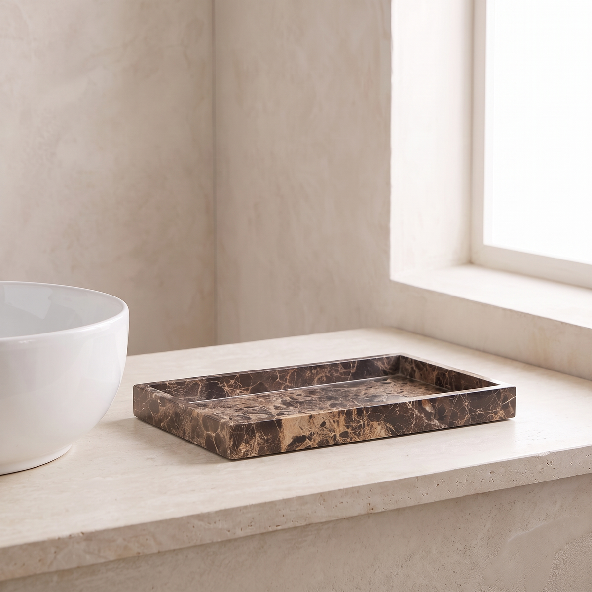 Emperador marble tray, slim rim