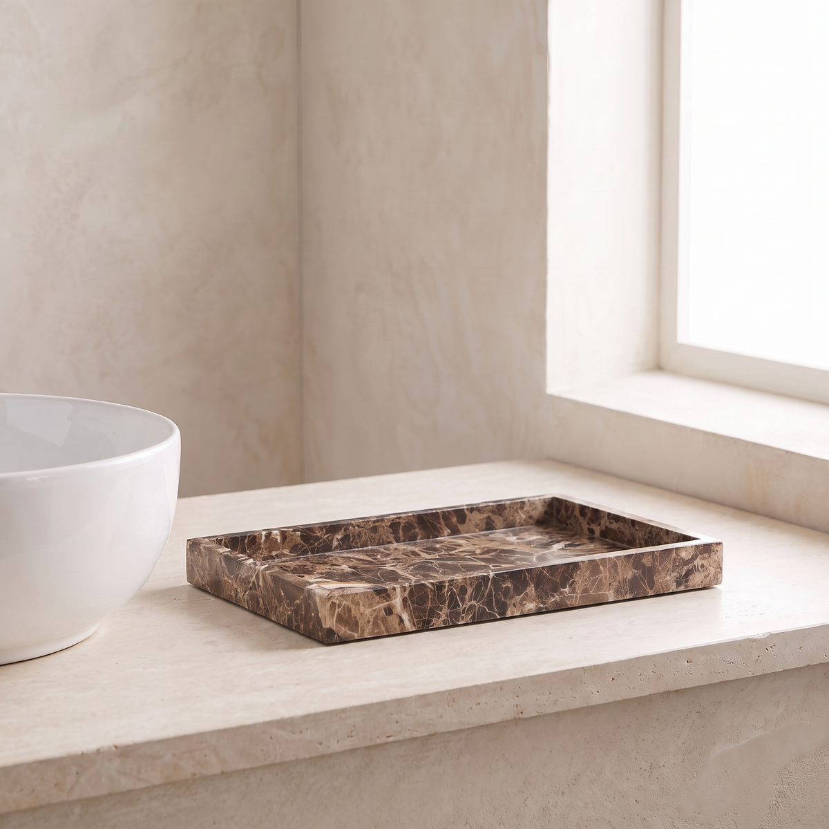 Emperador marble tray, wide rim