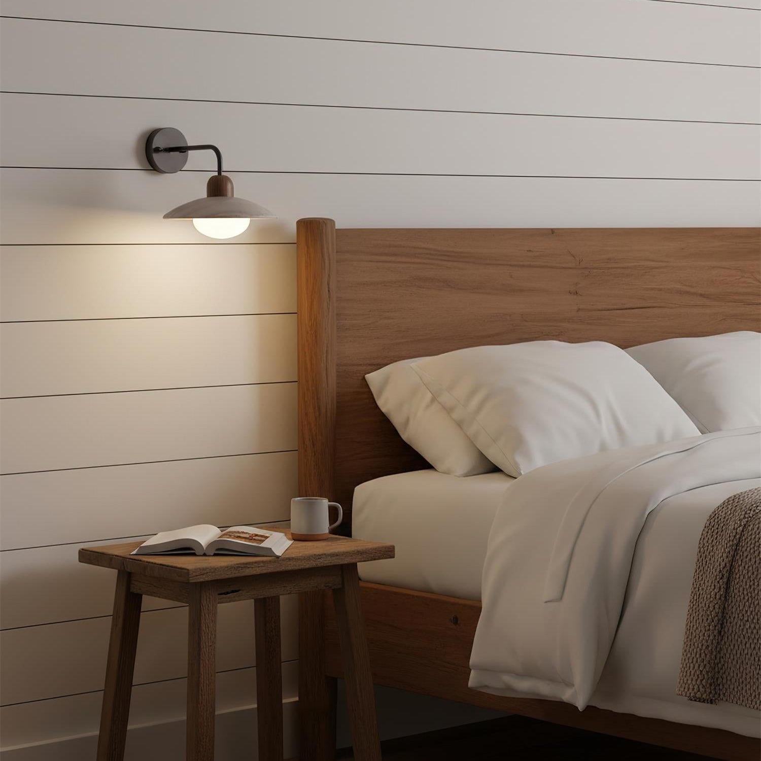 Elowen Travertine Wall Lamp, Gold Arm, Dimmable