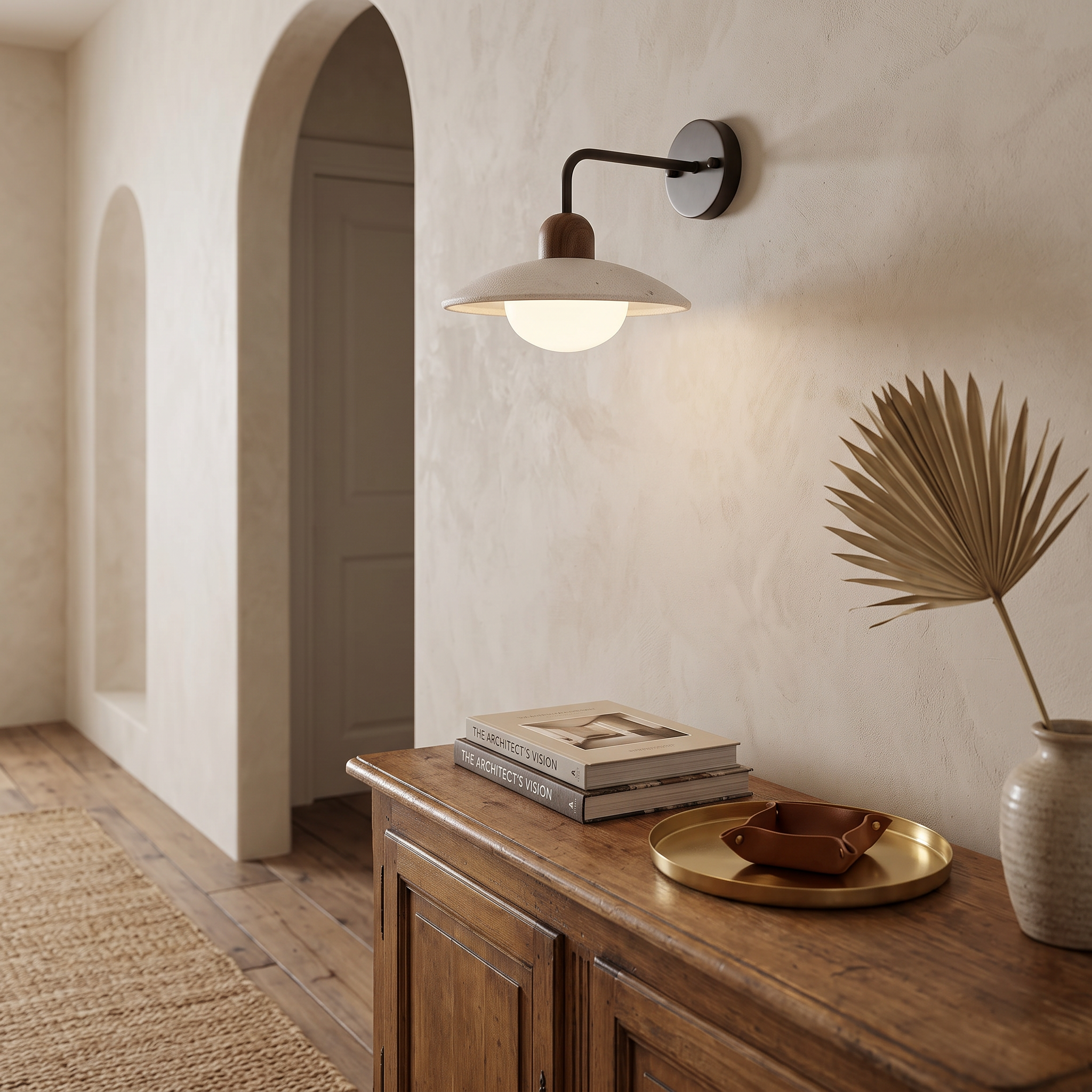 Elowen Travertine Wall Lamp, Gold Arm, Dimmable