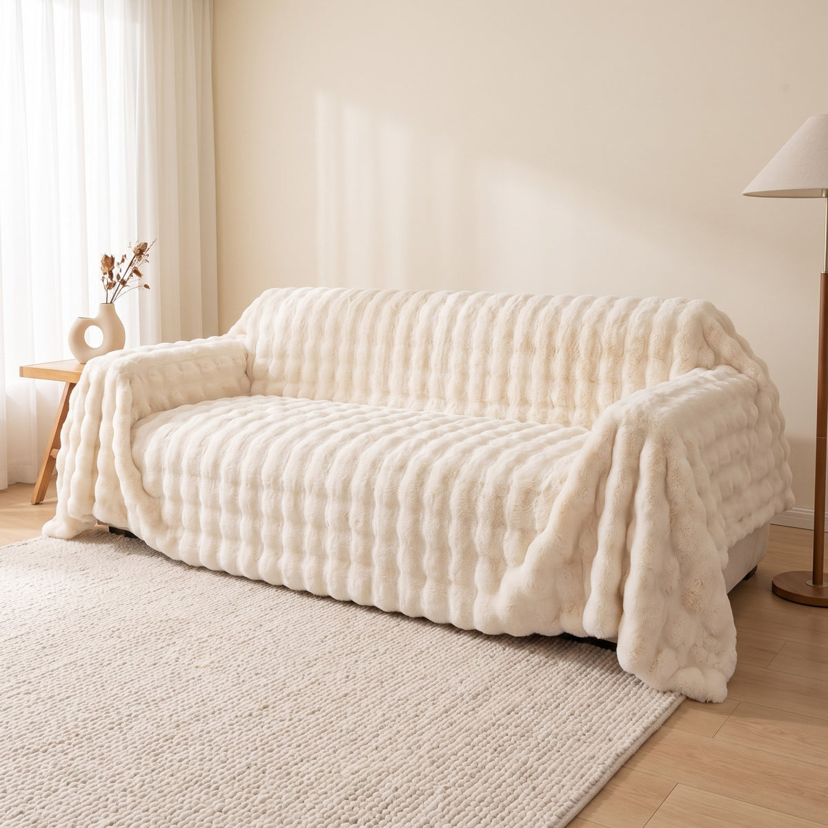 Sofa Cover in Beige on a sofa in a living room