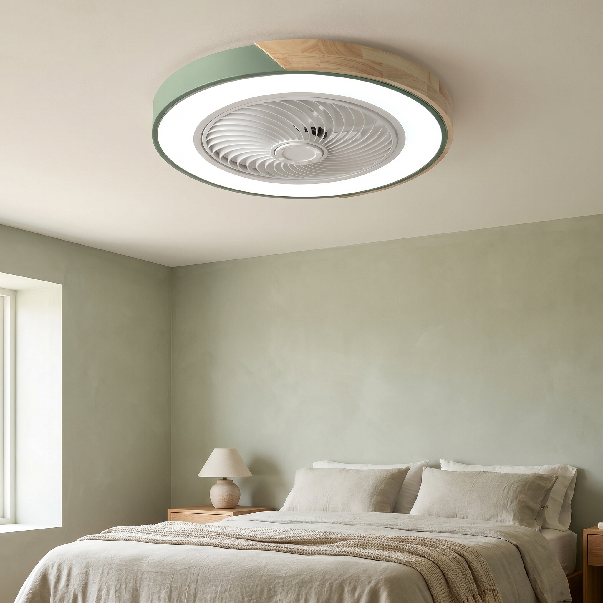 Flush Ceiling Fan with Light, Remote, 36W LED, PMMA and Iron, Dimmable