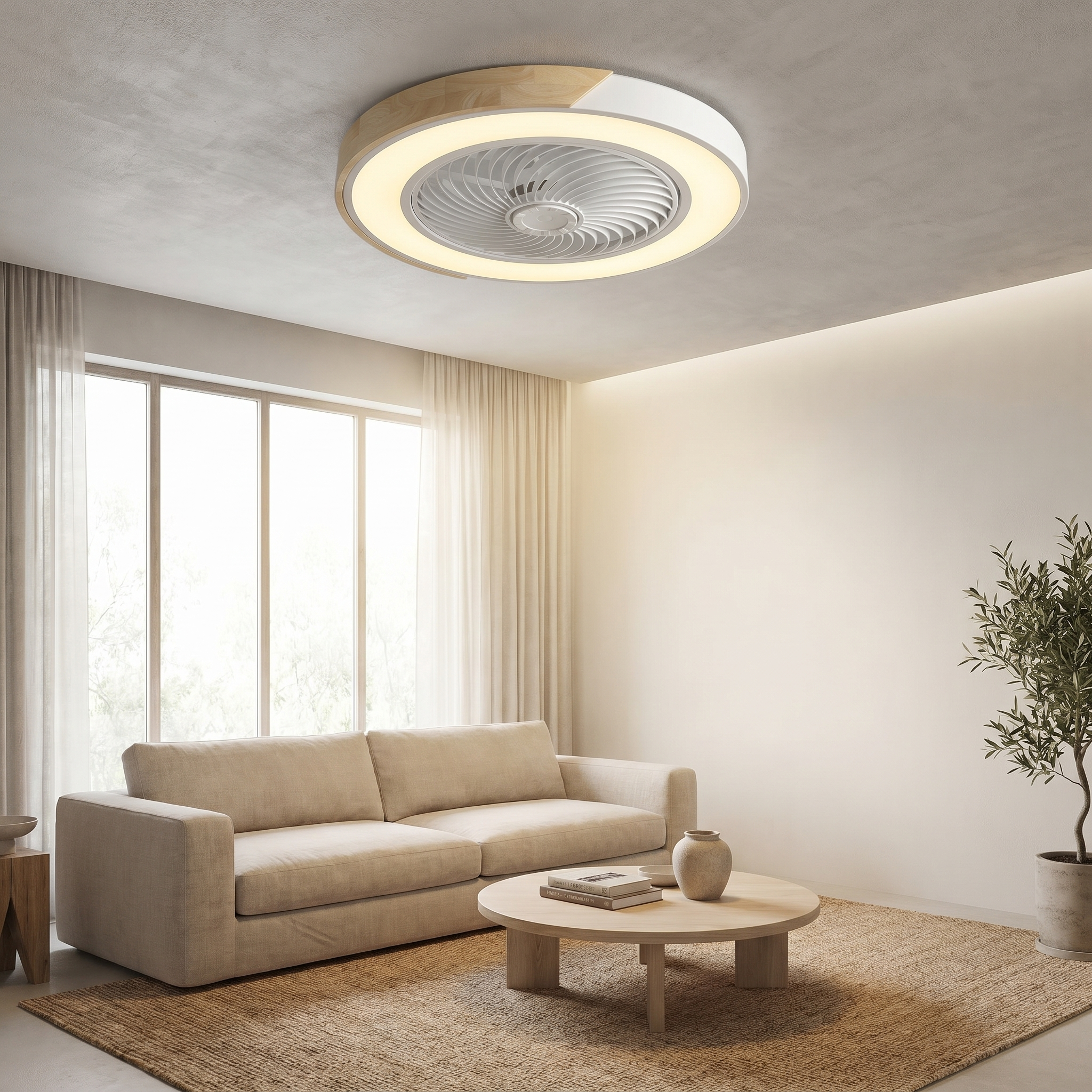 Flush Ceiling Fan with Light, Remote, 36W LED, PMMA and Iron, Dimmable