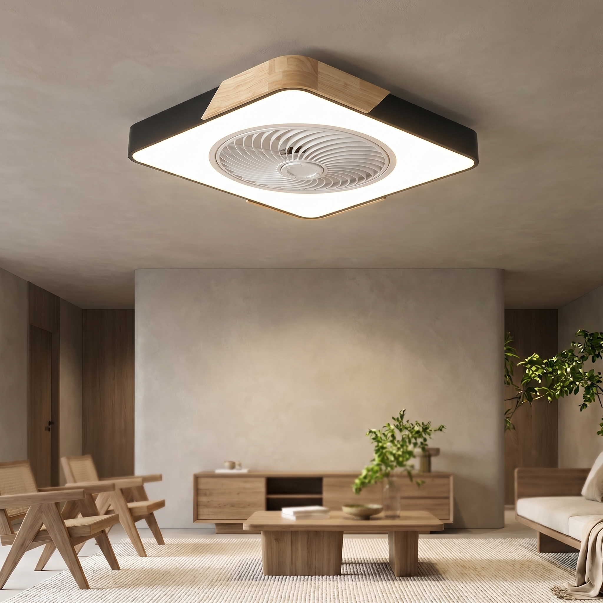 Flush Ceiling Fan with Light, Remote, 36W LED, PMMA and Iron, Dimmable