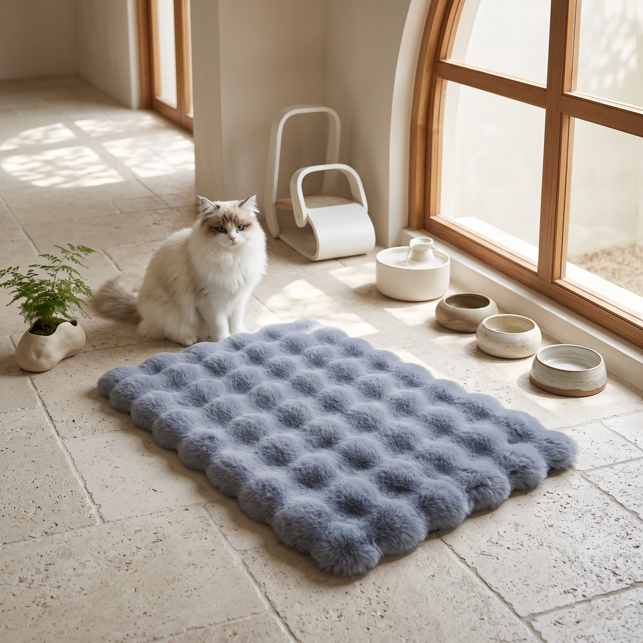 Faux Fur Pet Mat, Plush Non-Slip Microfiber