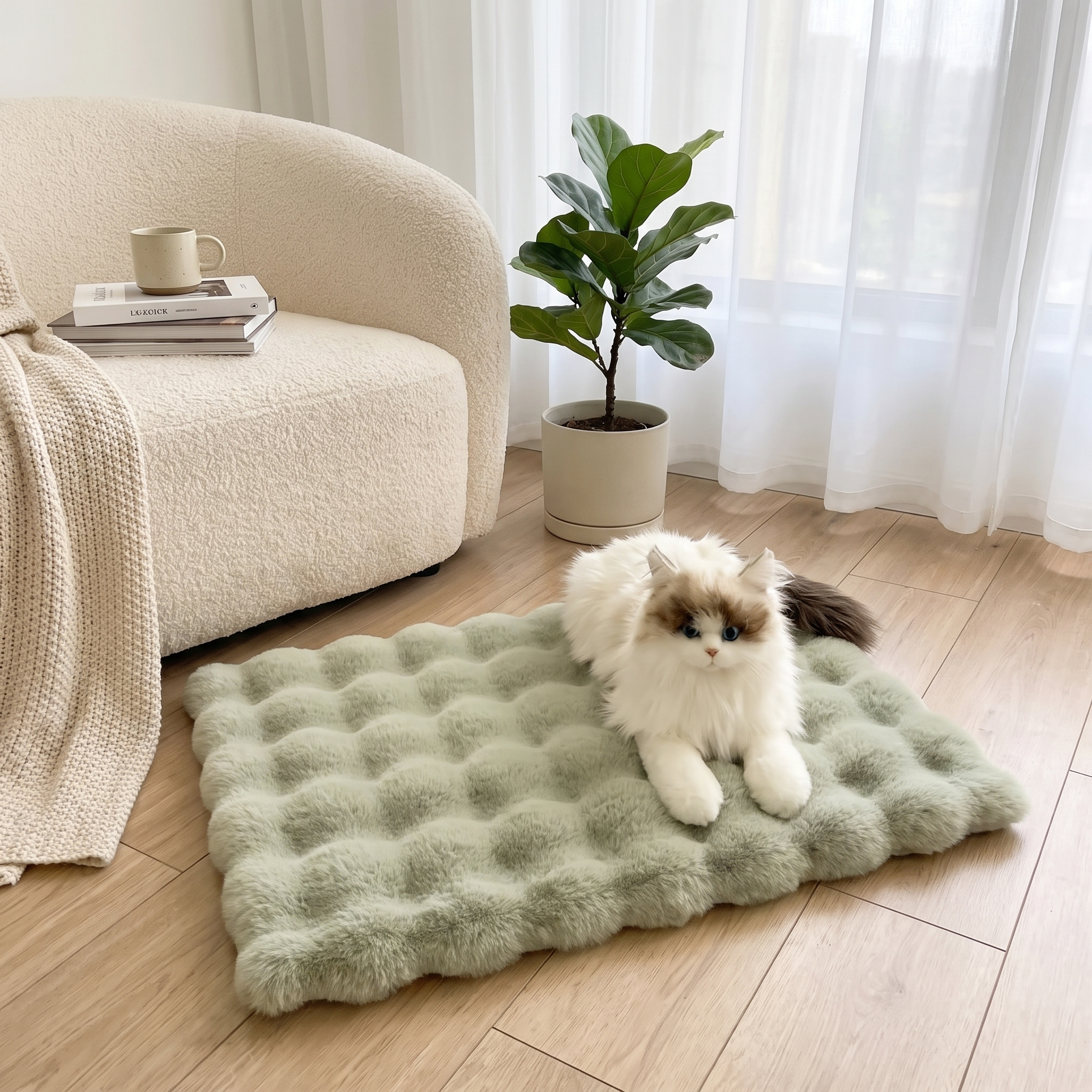 Faux Fur Pet Mat, Plush Non-Slip Microfiber