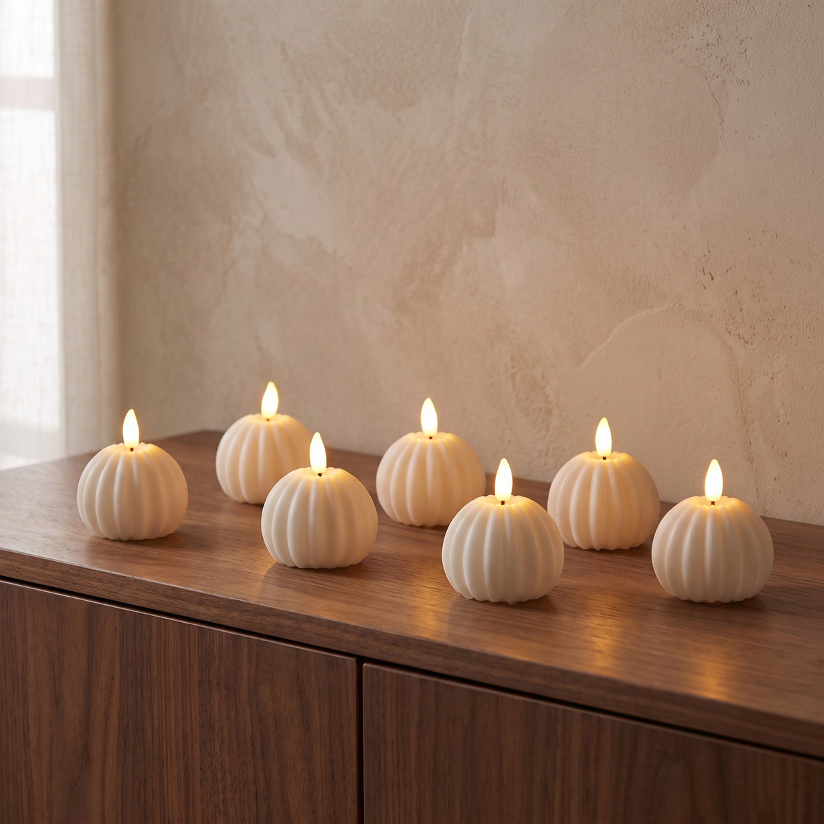 Flameless LED candles, Pumpkin, Set of 12
