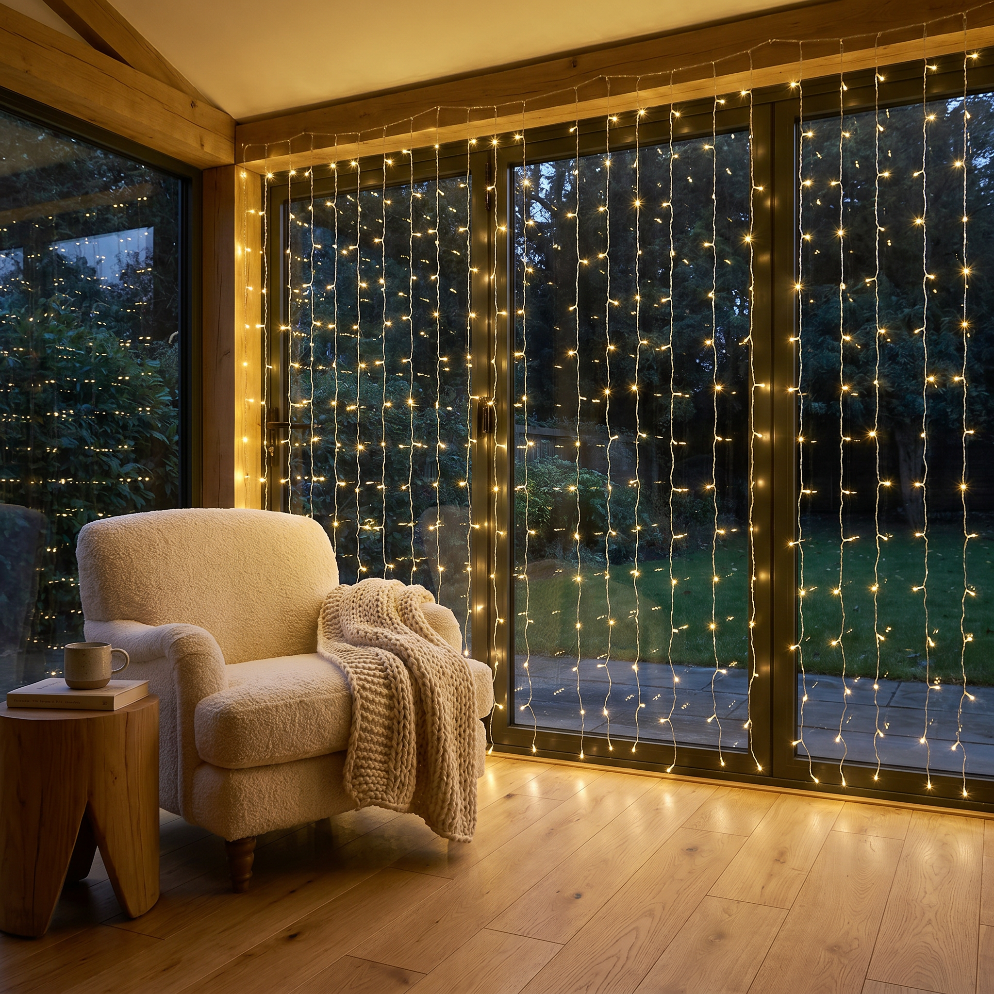 Fairy Light Curtain, 8 Modes, IP65, Warm White LED, USB, 3m Wide
