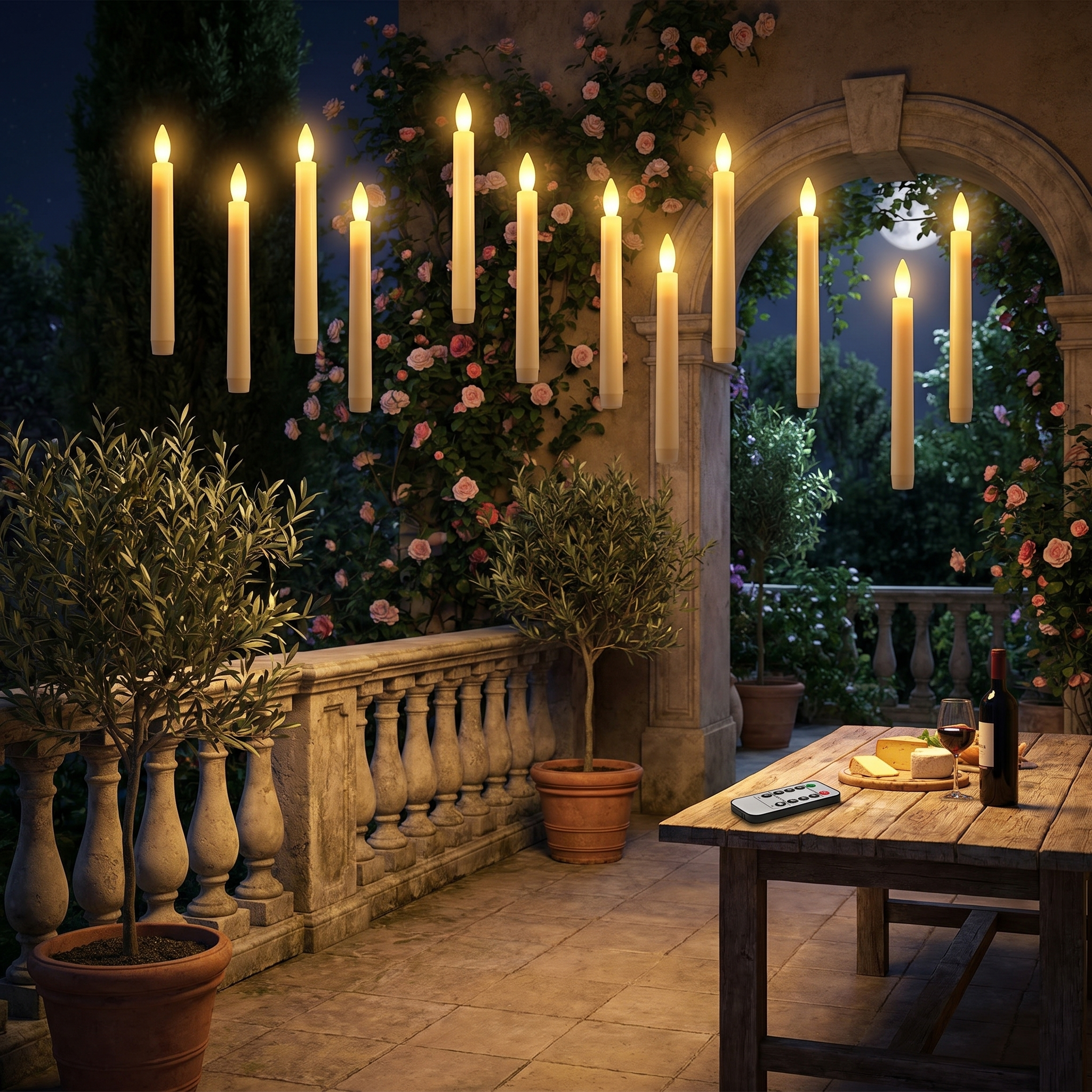 Floating LED Candles, Magic Wand Remote, Flameless, PP, Set of 10