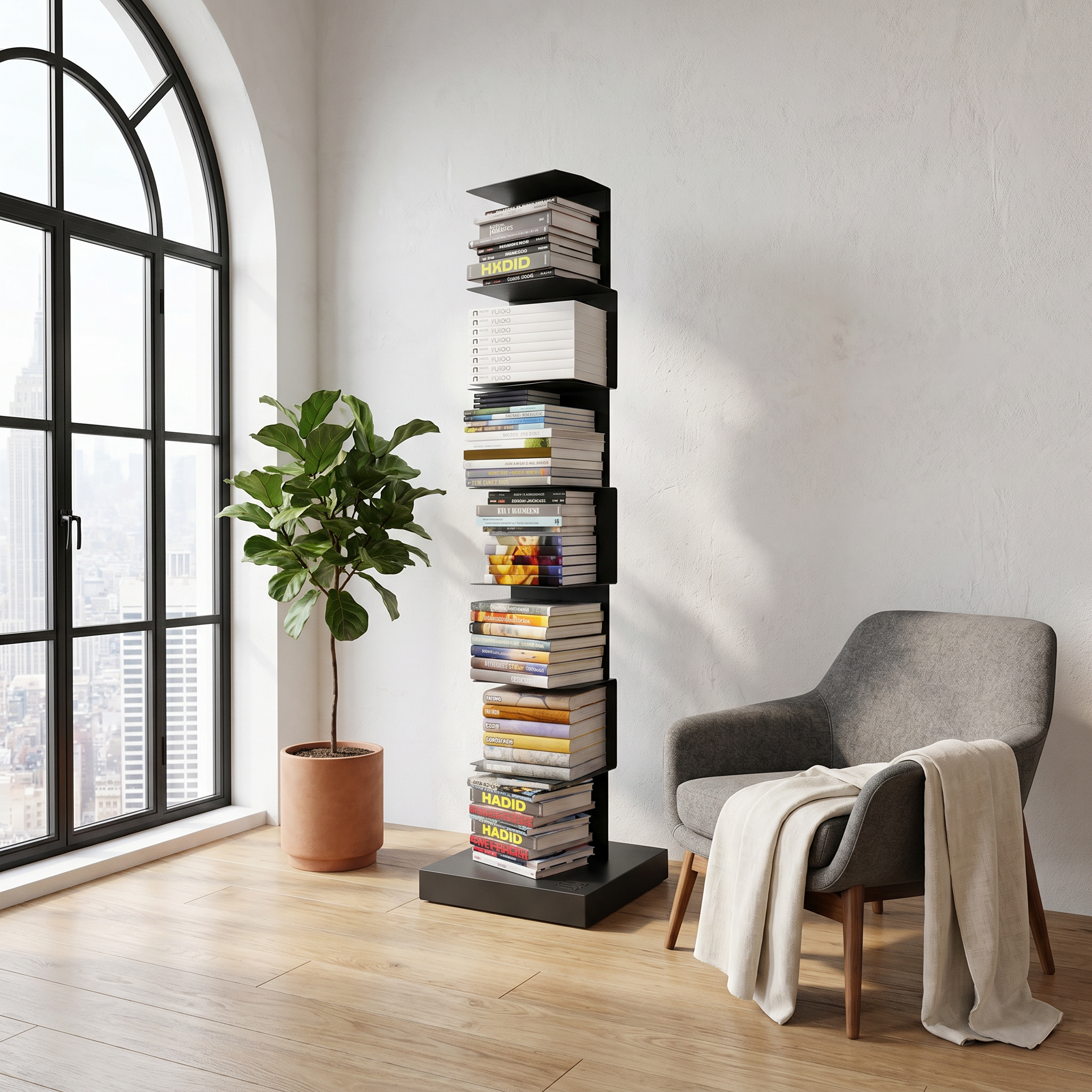 Floating Metal Bookshelf, Steel, 6, 7 or 8 Tier, Black, White or Red