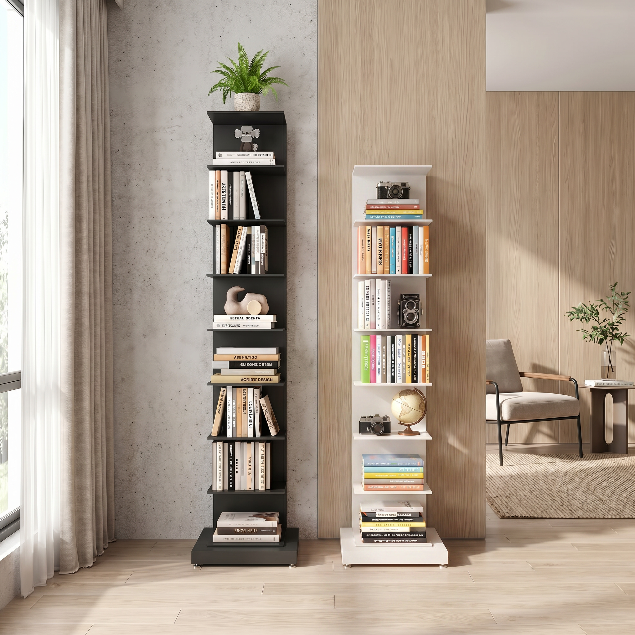 Floating Metal Bookshelf, Steel, 6, 7 or 8 Tier, Black, White or Red