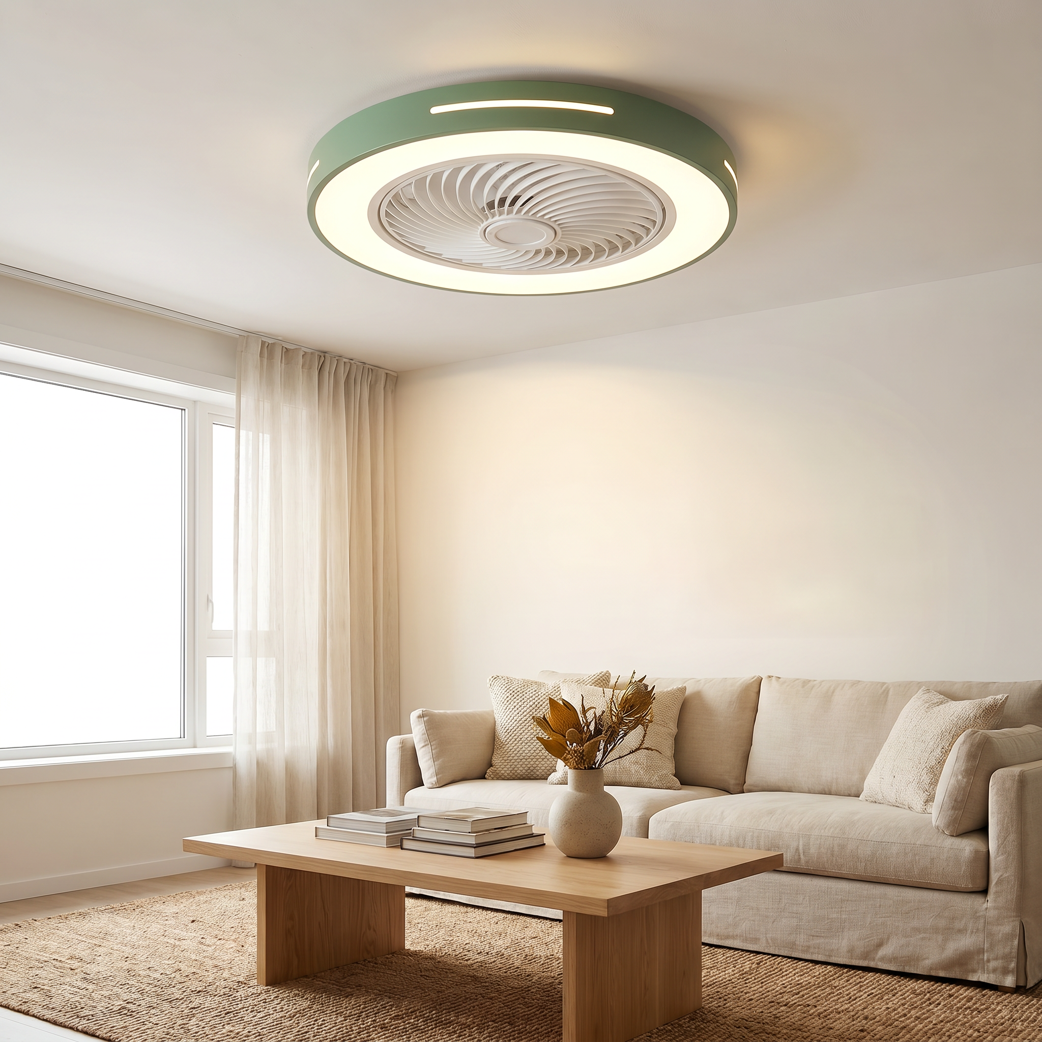 Flush Mount Ceiling Fan with Light, 72W LED, Remote, 7 Colors