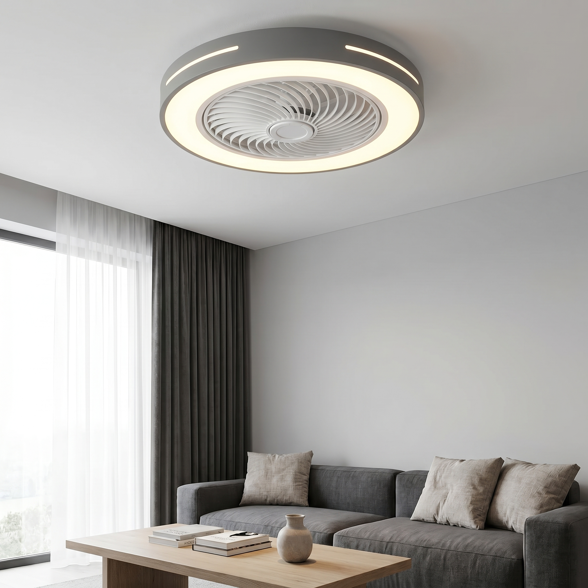 Flush Mount Ceiling Fan with Light, 72W LED, Remote, 7 Colors