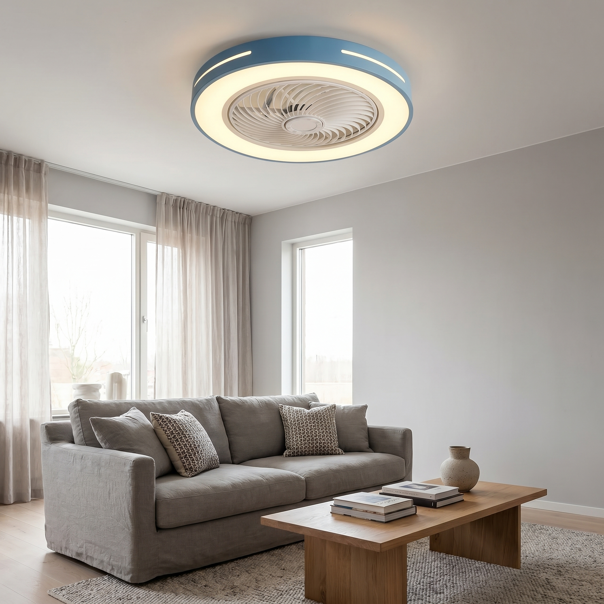 Flush Mount Ceiling Fan with Light, 72W LED, Remote, 7 Colors