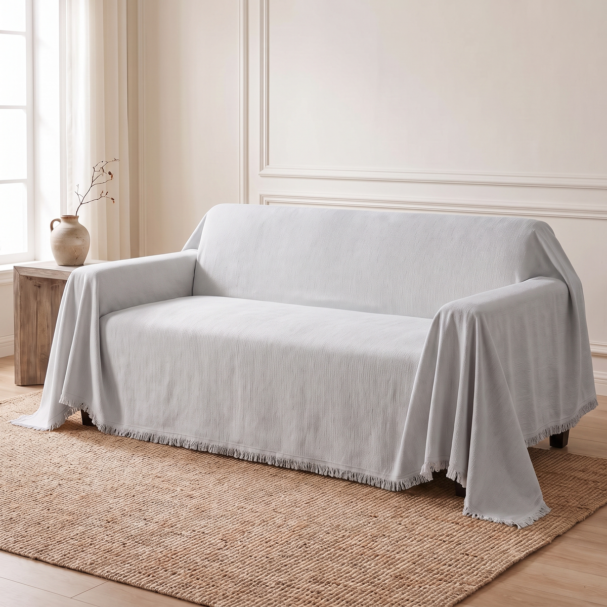 Light gray woven sofa cover