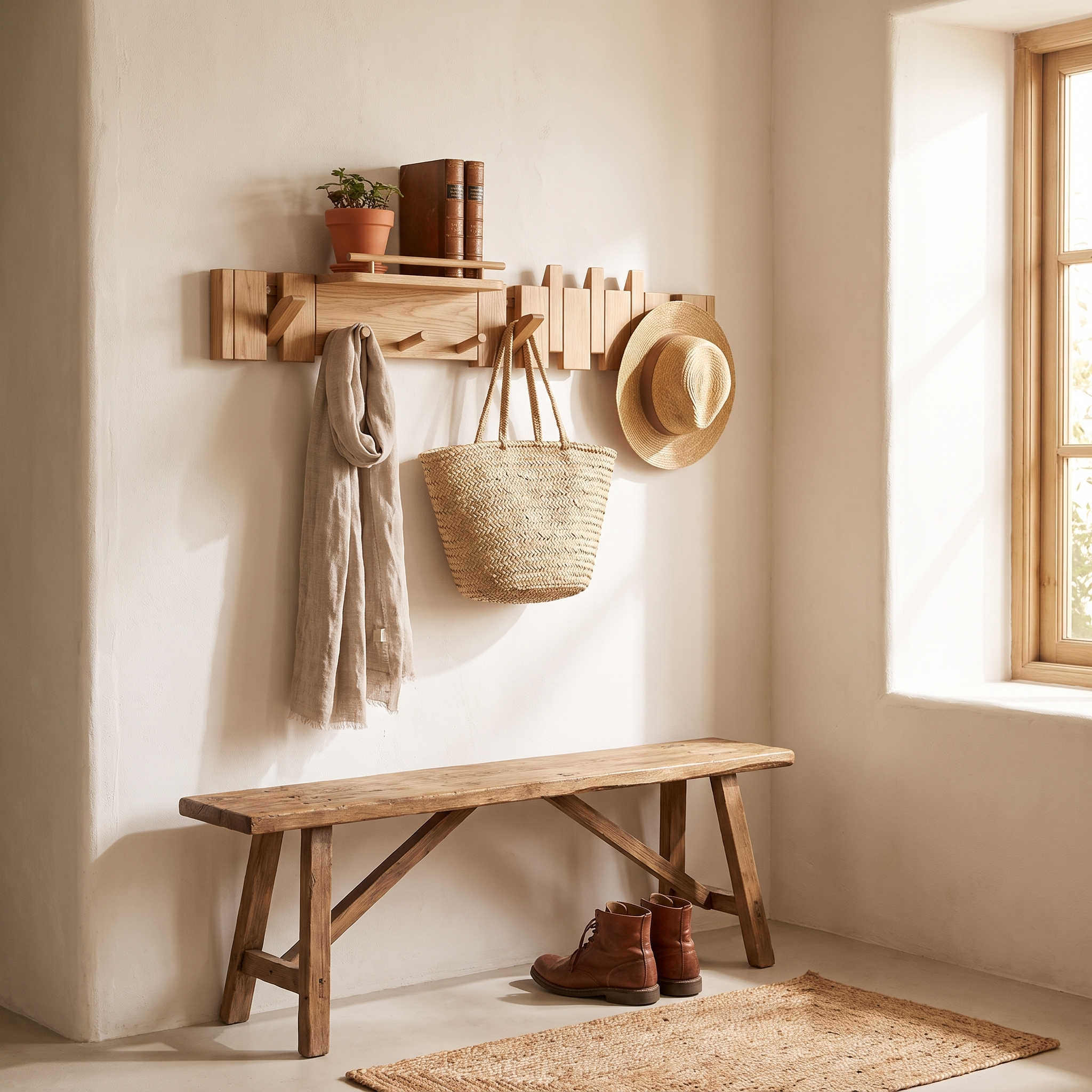 Foldable Wall Coat Hook Rack, Solid Rubberwood, 7, 9 or 11 Hooks