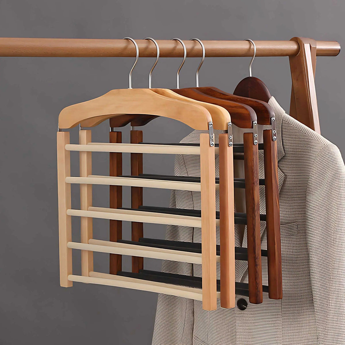 Fern Wardrobe Multi-Tier Hanger, Wood and Metal