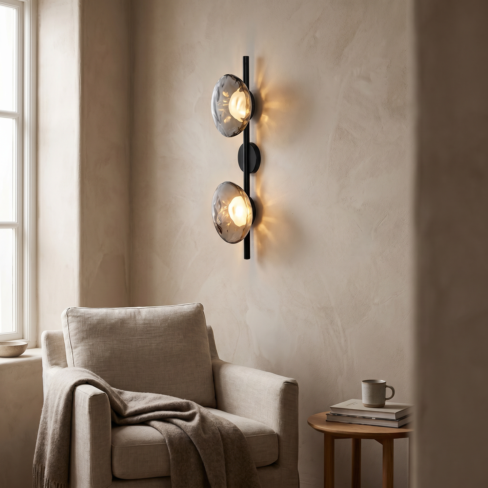 Glass and Iron Wall Lamp, Up Down Light, LED Included, 90-260V