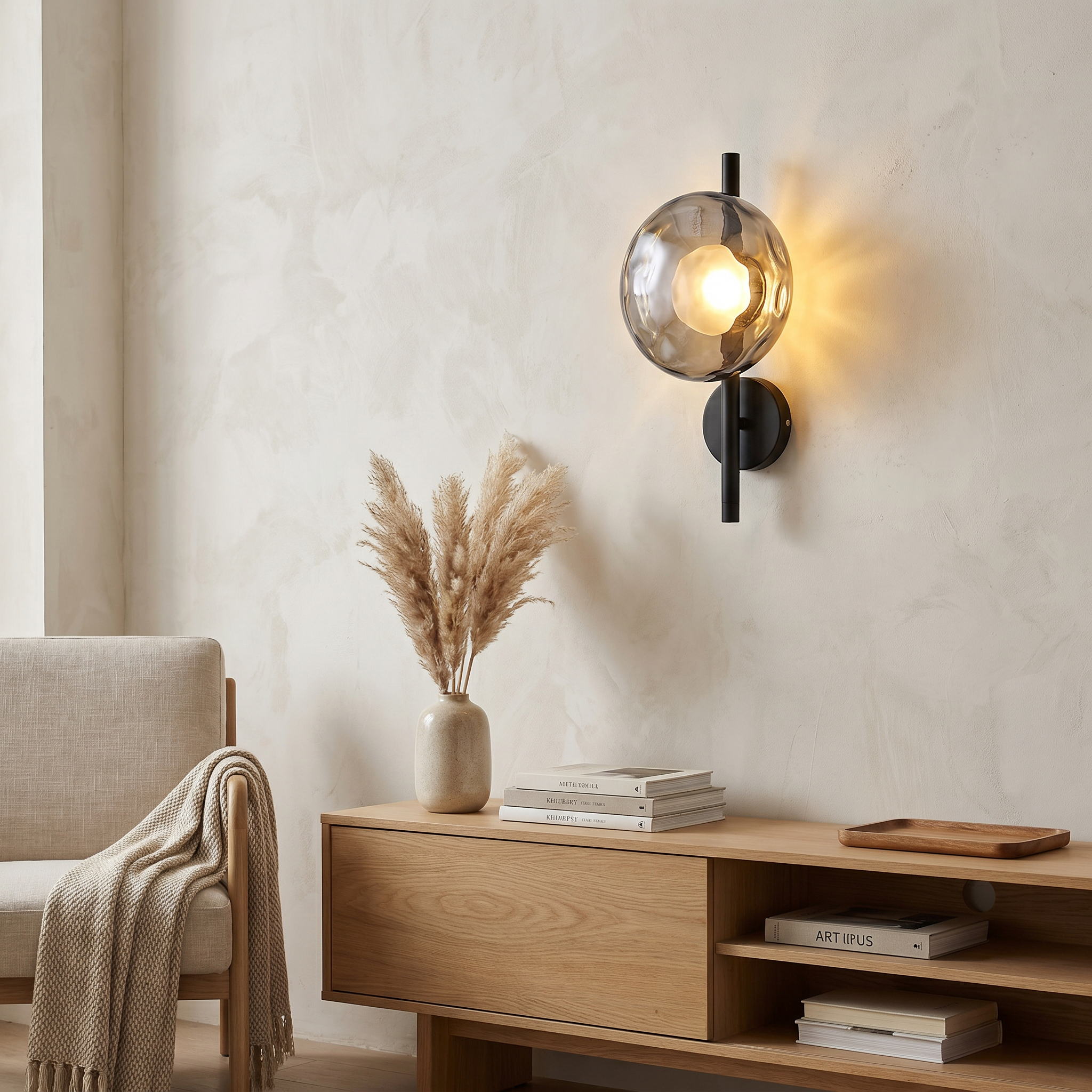 Glass and Iron Wall Lamp, Up Down Light, LED Included, 90-260V