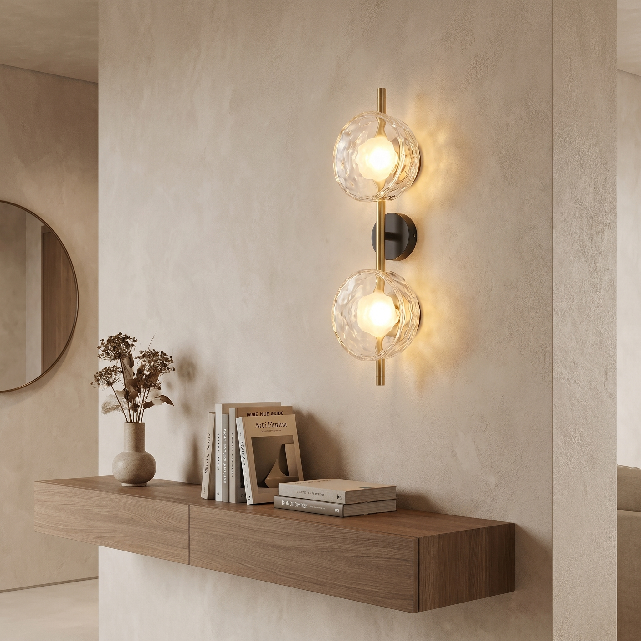 Glass and Iron Wall Lamp, Up Down Light, LED Included, 90-260V
