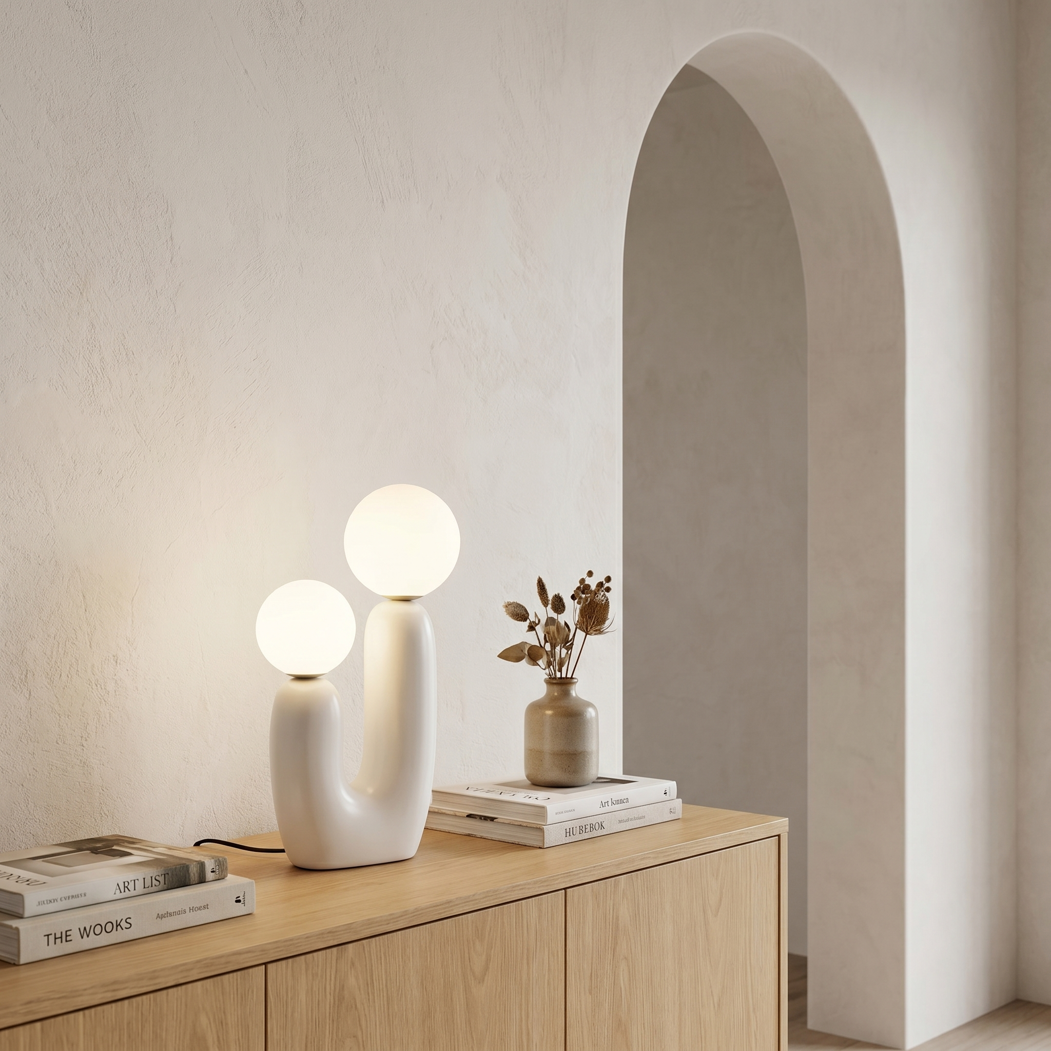 Glass and Resin Table Lamp, Two Spherical Shades, 10W LED, Three Colors
