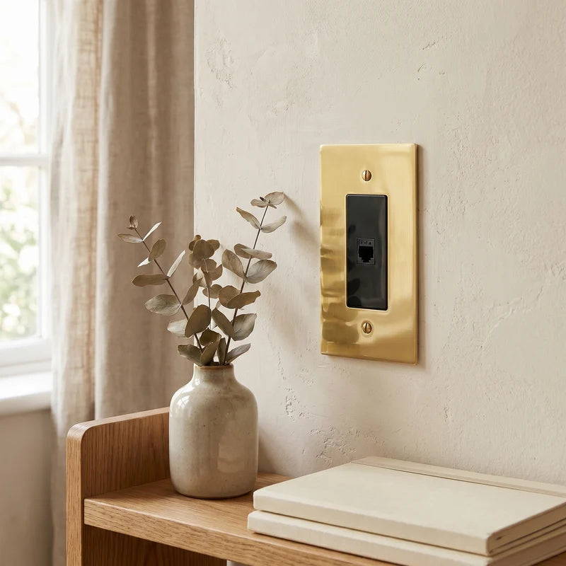 Brass Wall Plate, TV, Phone and Internet, Retro Panel