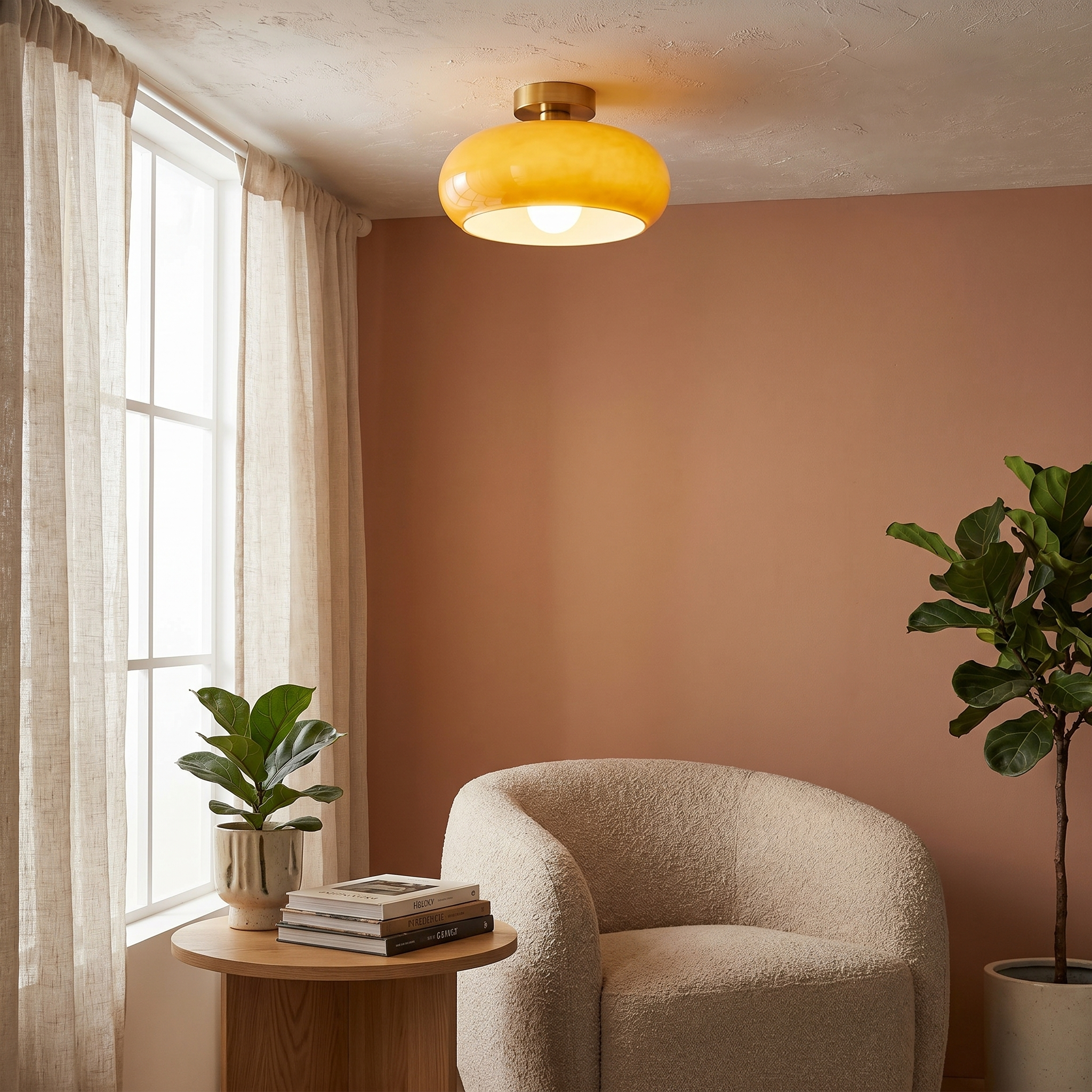 Glass Copper Ceiling Light, E26, Flush Mount or Pendant, Orange or White