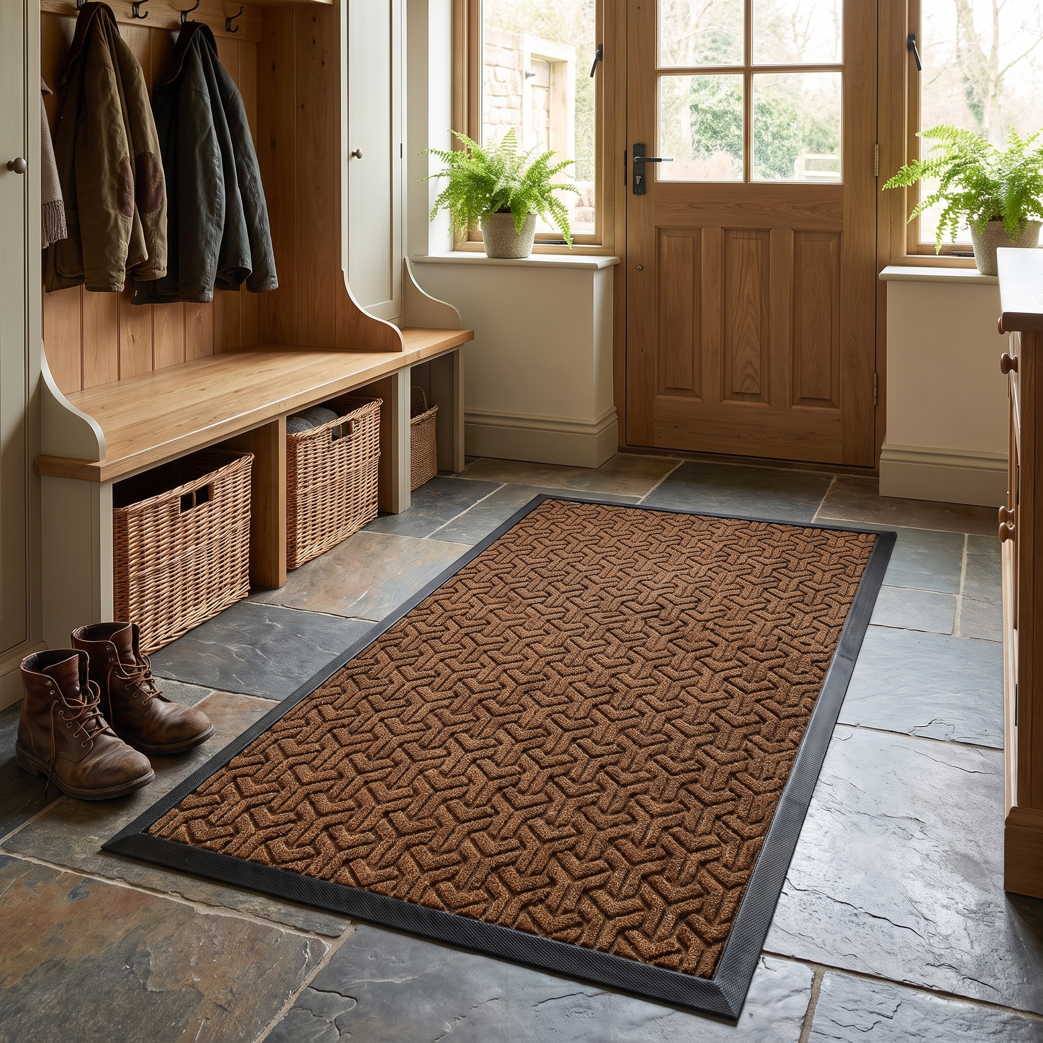 Geometric Entryway Door Mat, Non-Slip Rubber-Backed
