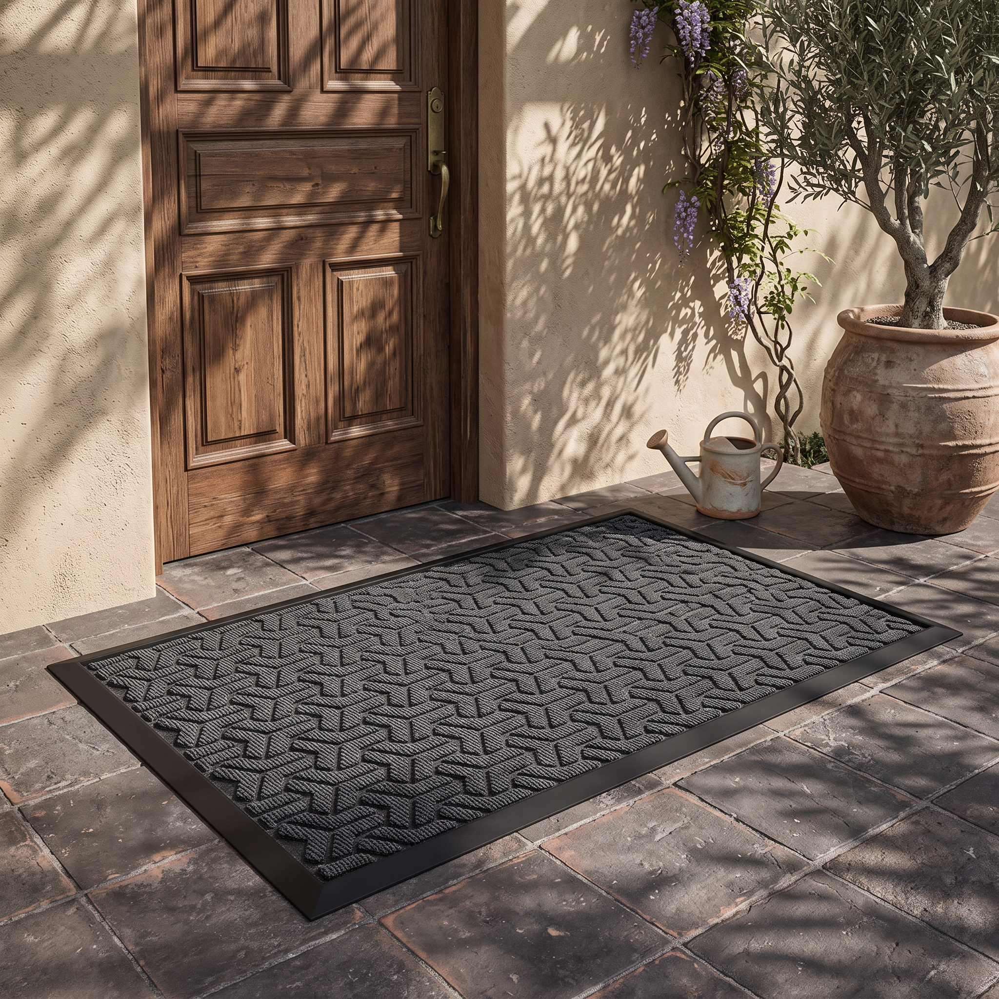 Geometric Entryway Door Mat, Non-Slip Rubber-Backed