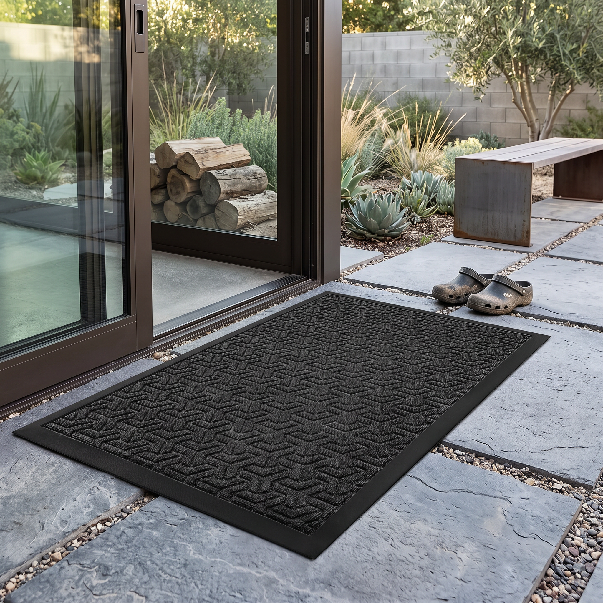 Geometric Entryway Door Mat, Non-Slip Rubber-Backed