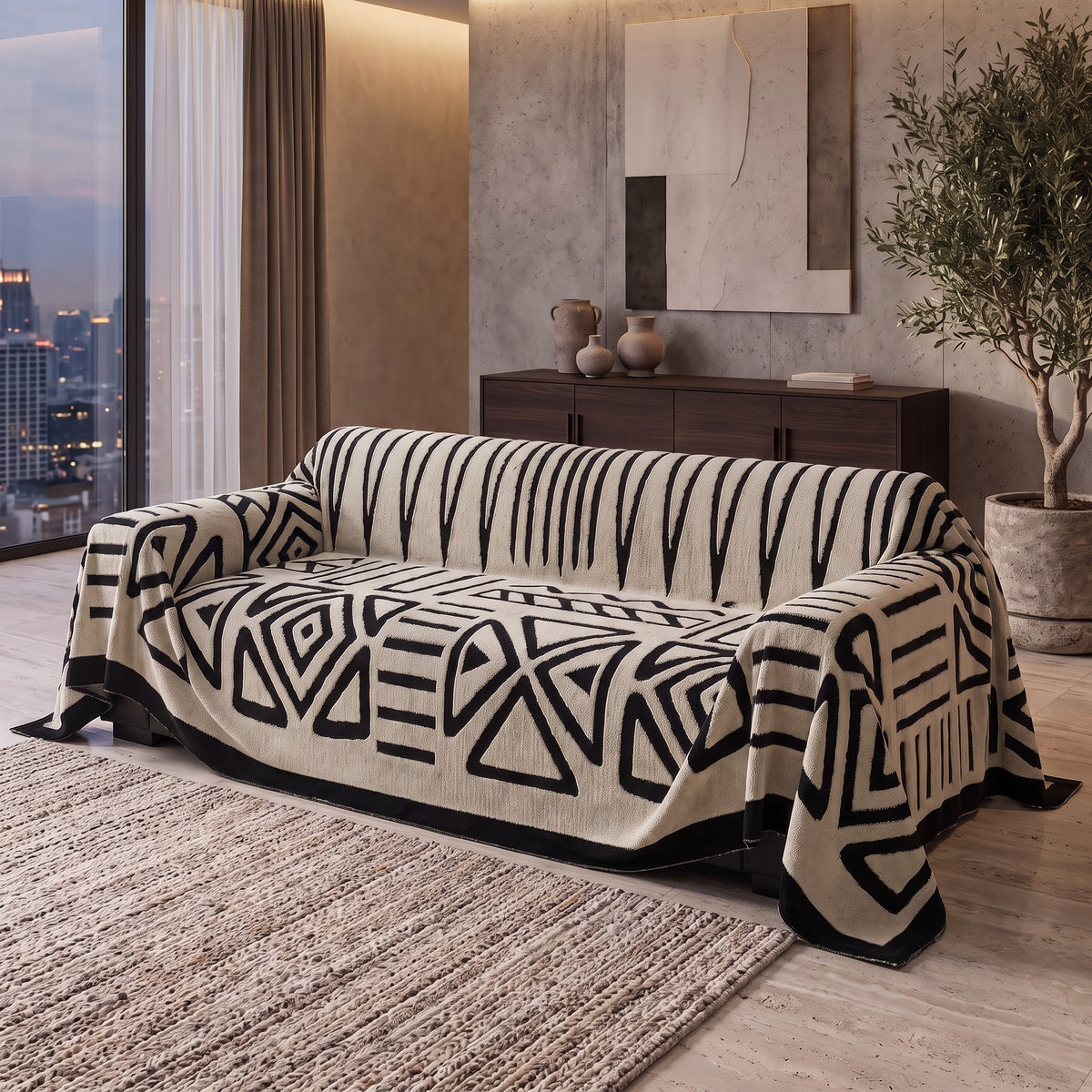 Sofa Cover in Ivory on a sofa
