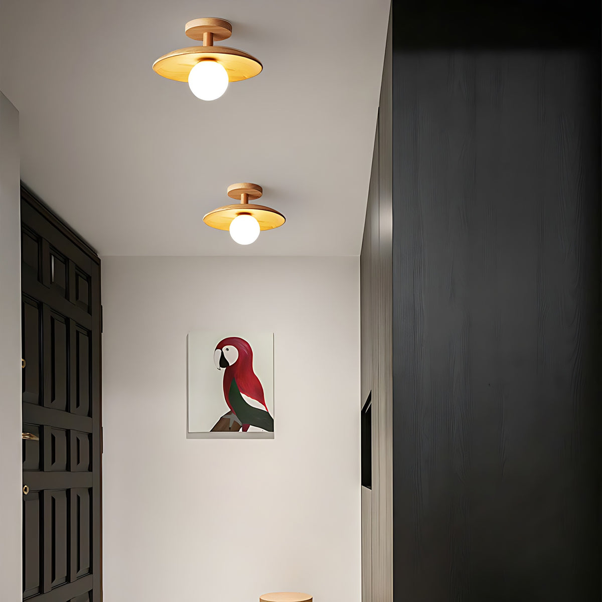 Two Gerda semi flush ceiling lights in a hallway