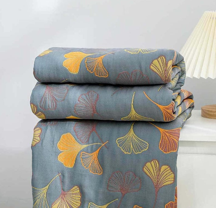 Ginkgo Leaf Reversible Throw Blanket, Cotton