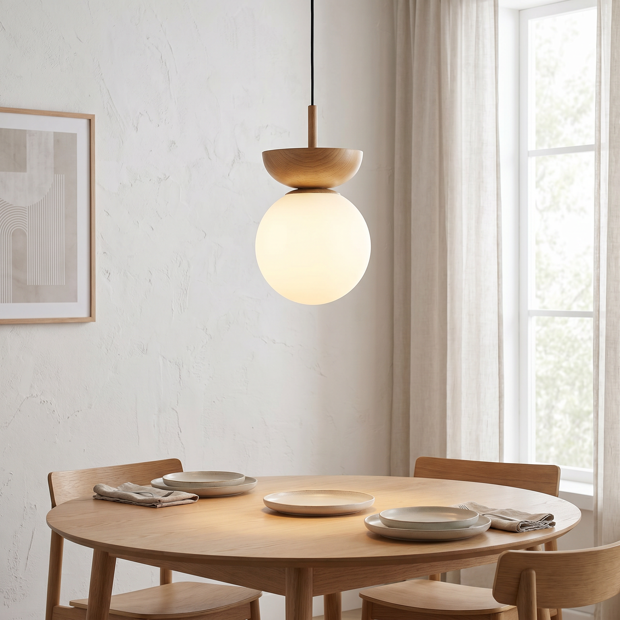 Glass Orb Ceiling Light, Iron, G9, Semi-Flush or Pendant, Wood or Walnut